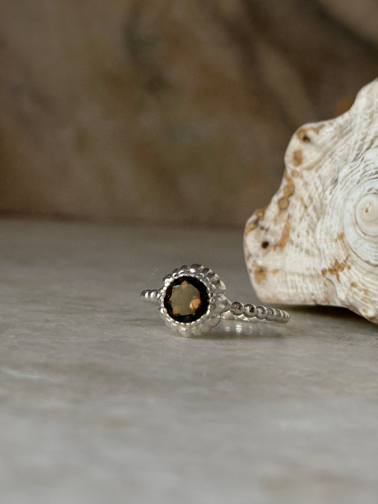 925 sterling silver smokey quartz dot band ring  