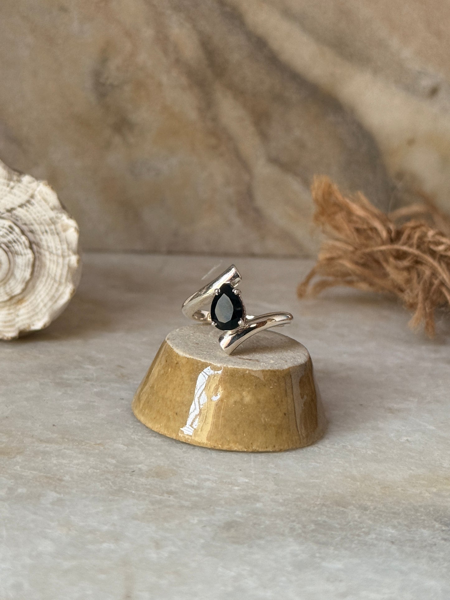 925 sterling silver black onyx pear double band ring  