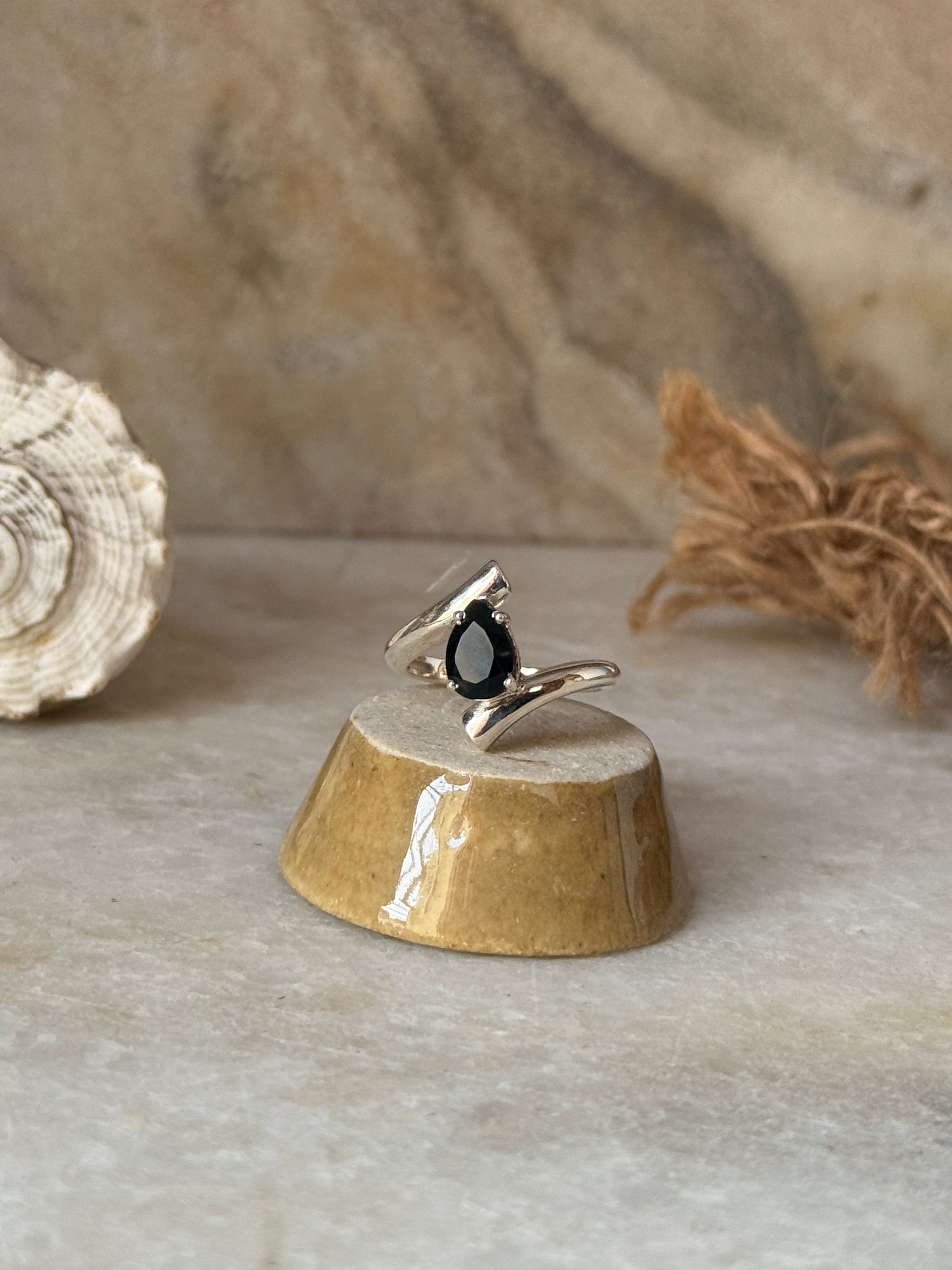 925 sterling silver black onyx pear double band ring  