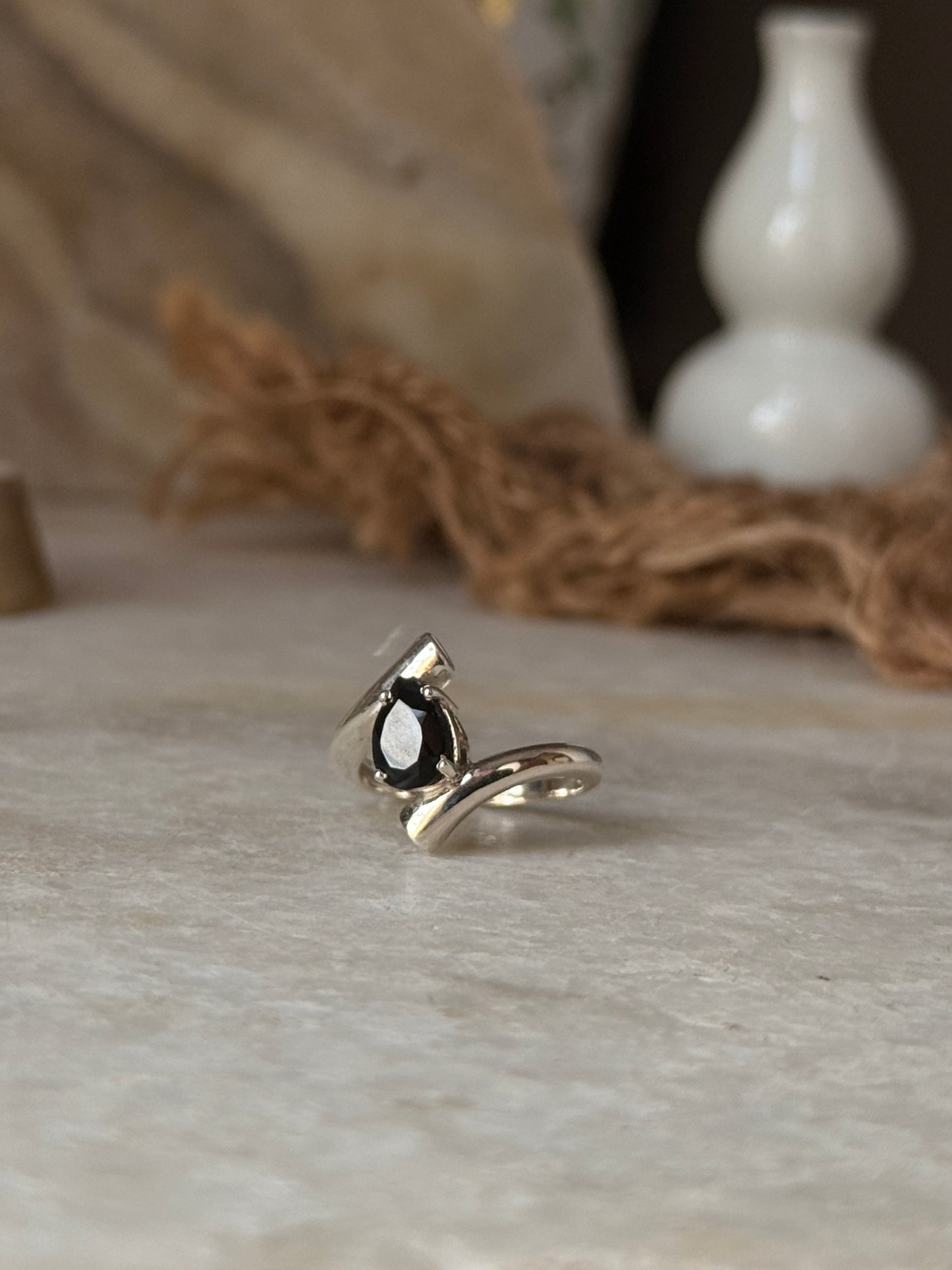 Handmade 925 sterling silver black onyx pear double ring