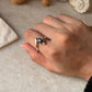 Handmade 925 sterling silver black onyx pear double ring