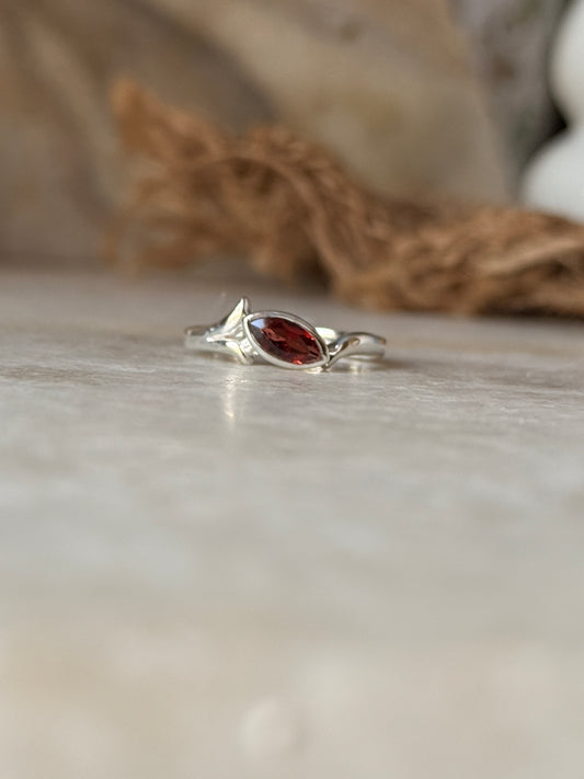 925 sterling silver garnet marquise solitaire ring  