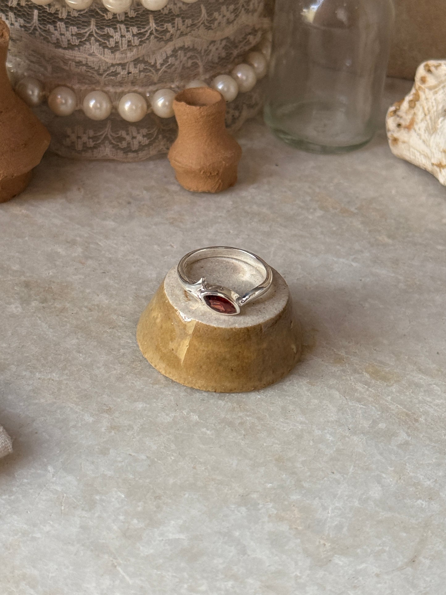 Natural garnet marquise gemstone solitaire 925 sterling silver ring  