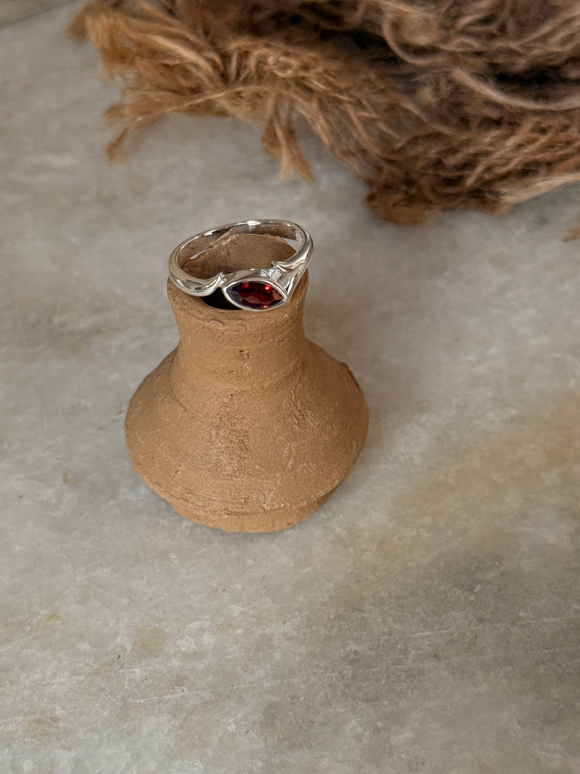 925 sterling silver garnet marquise solitaire ring  