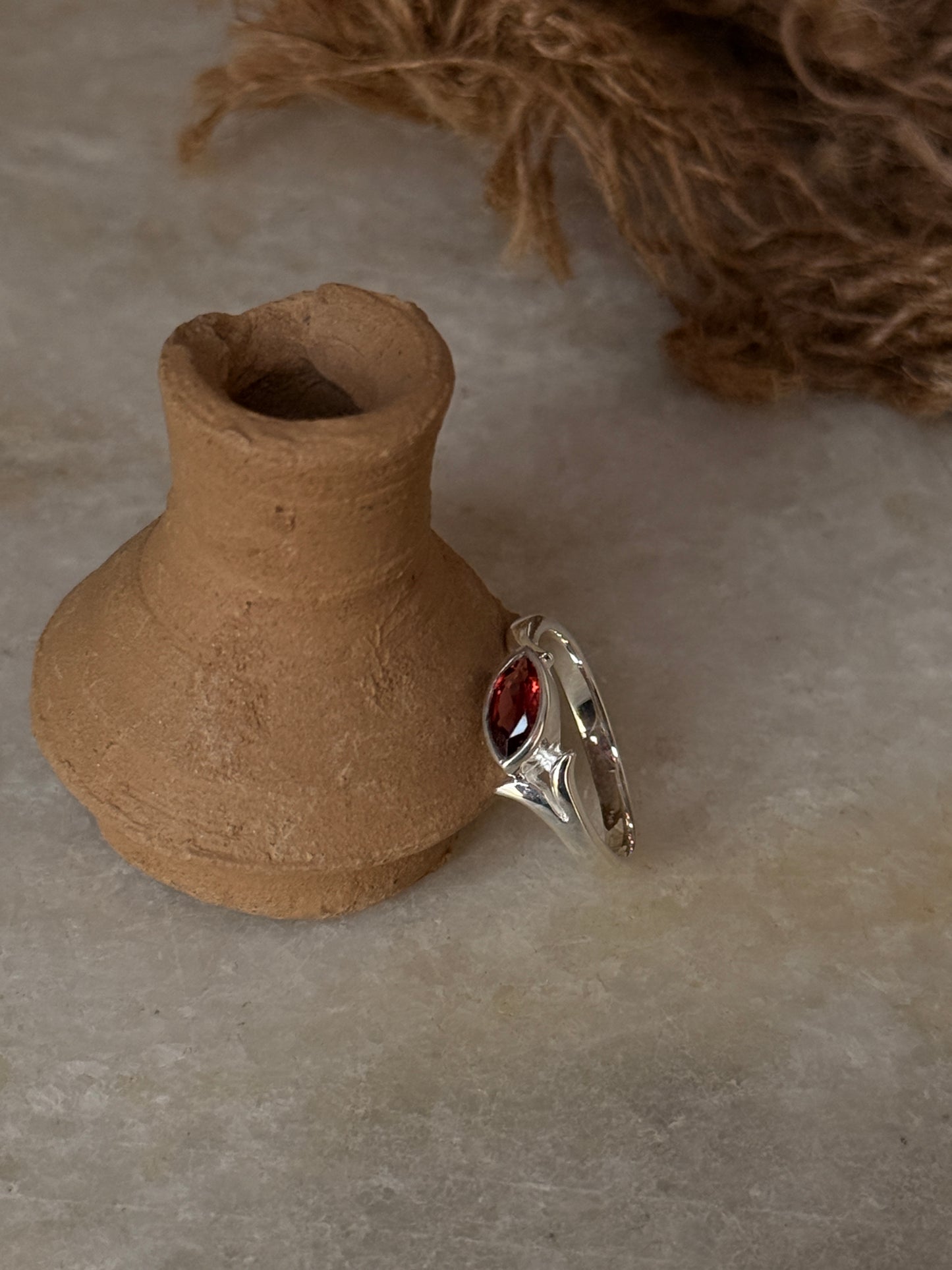Handmade 925 sterling silver garnet marquise solitaire ring