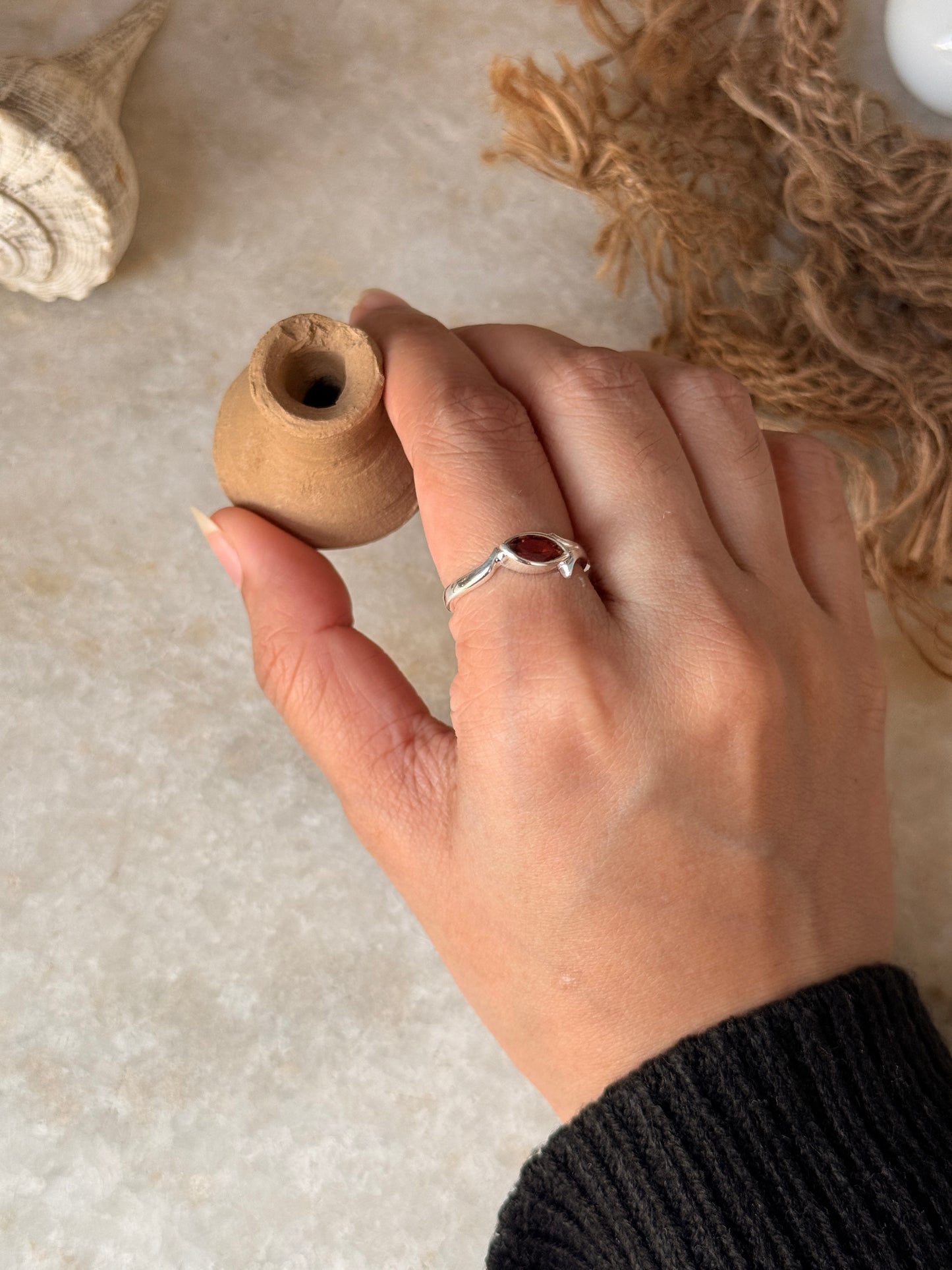 Garnet marquise cut solitaire ring in 925 sterling silver