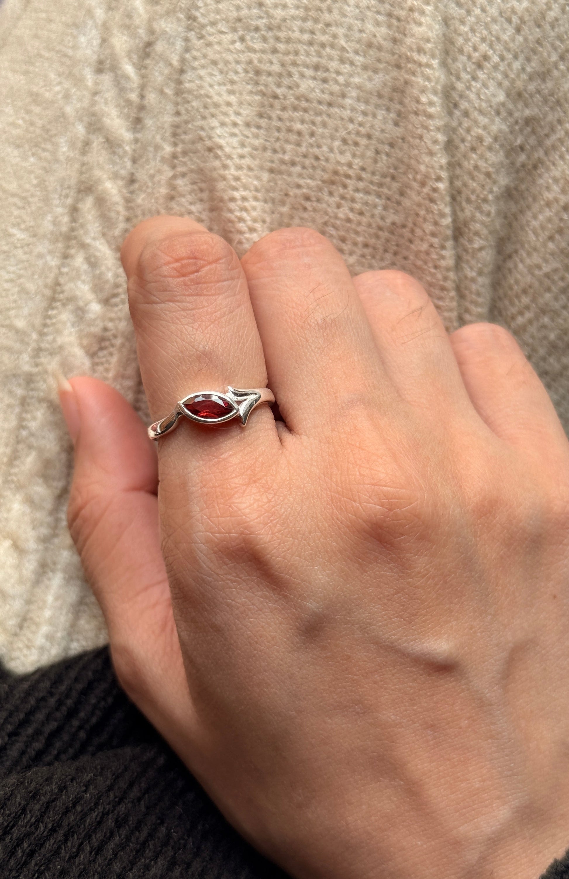 Statement 925 sterling silver garnet marquise solitaire ring
