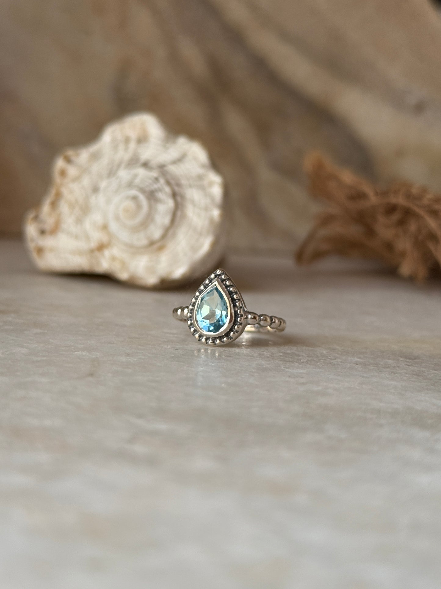 925 sterling silver blue topaz pear dot band ring  