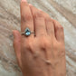 Vintage style 925 sterling silver blue topaz pear dot ring