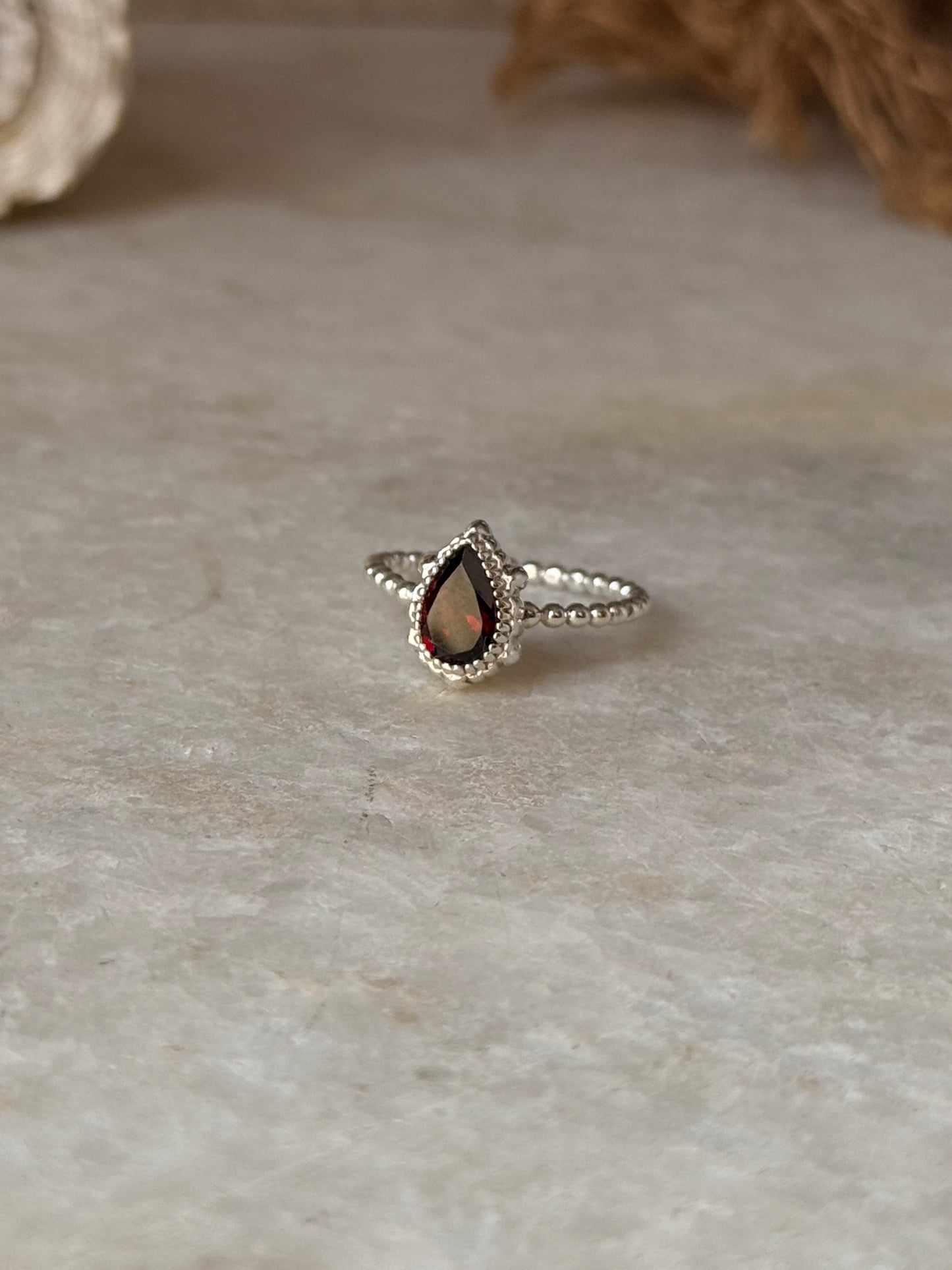 925 sterling silver garnet pear dot band ring  