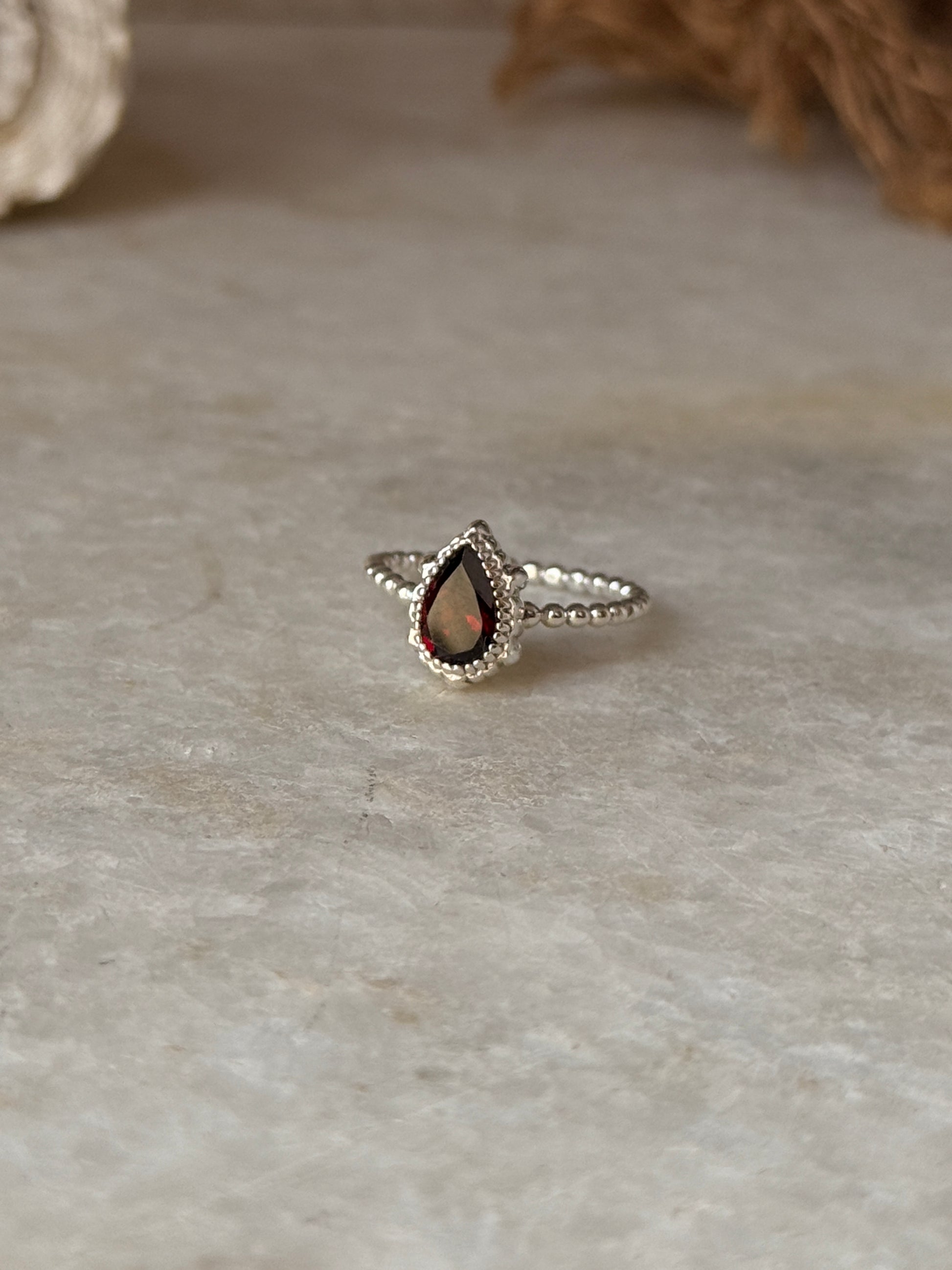 925 sterling silver garnet pear dot band ring  