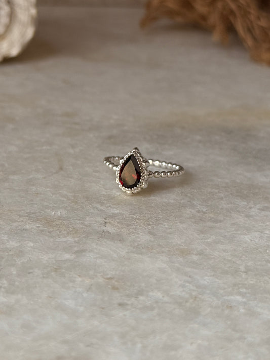 925 sterling silver garnet pear dot band ring  