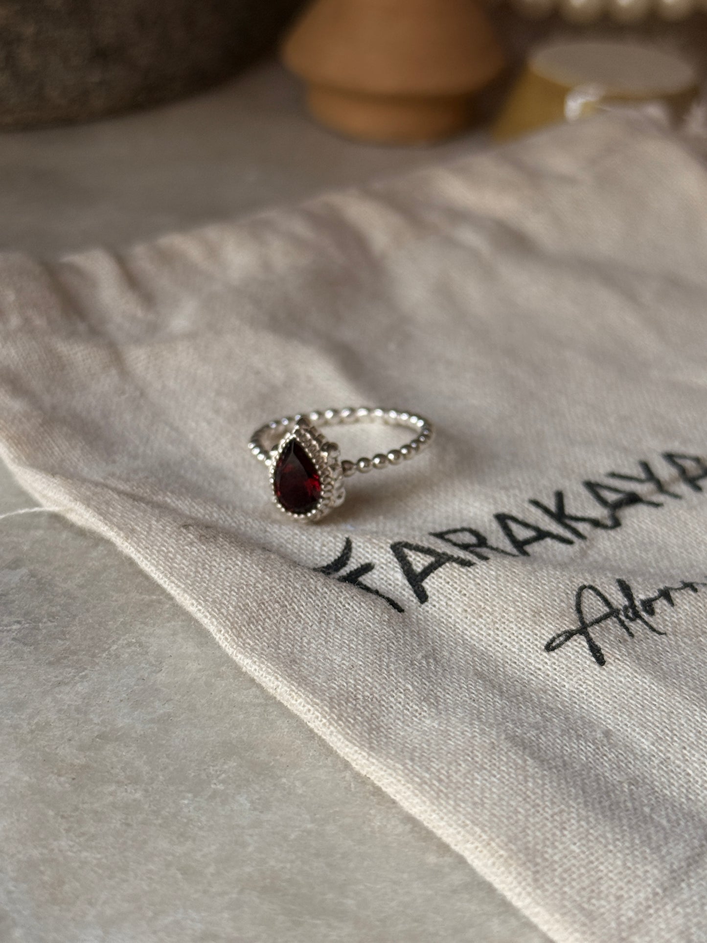 925 sterling silver garnet pear dot band ring  