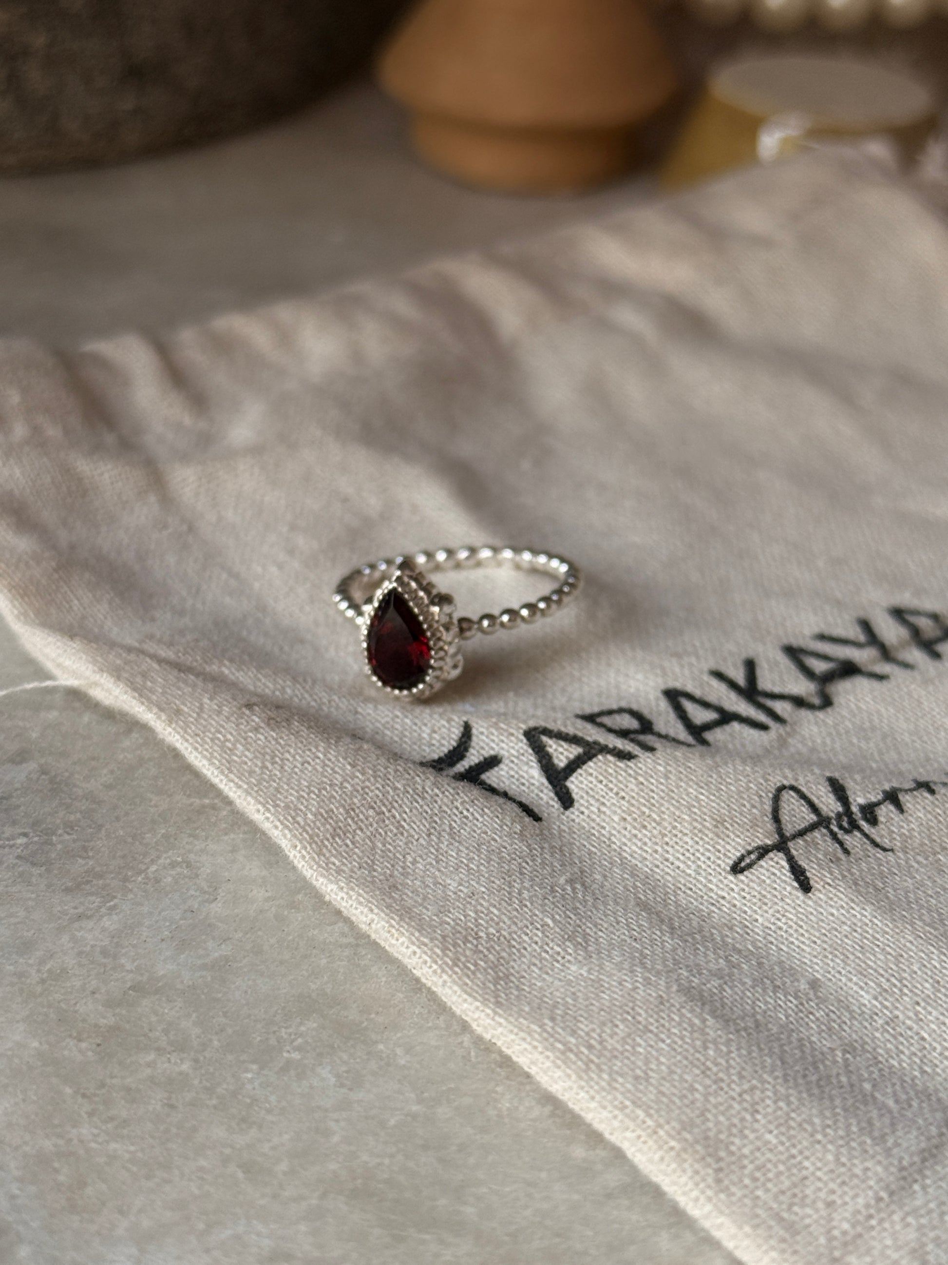 925 sterling silver garnet pear dot band ring  