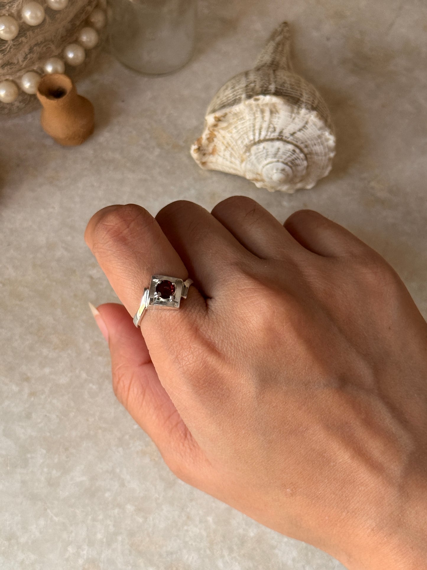 925 sterling silver garnet solitaire ring  