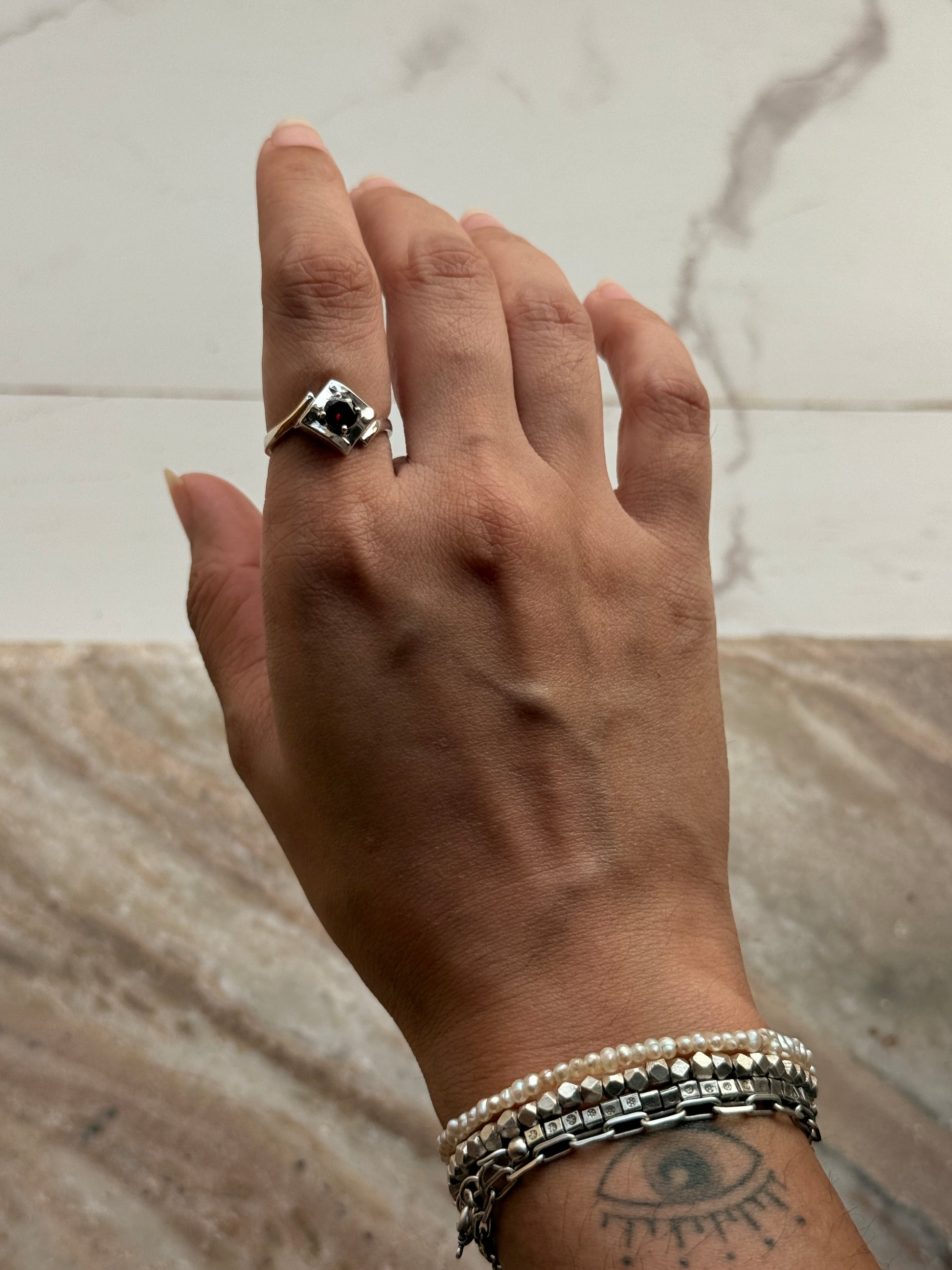 natural garnet solitaire 925 sterling silver ring 