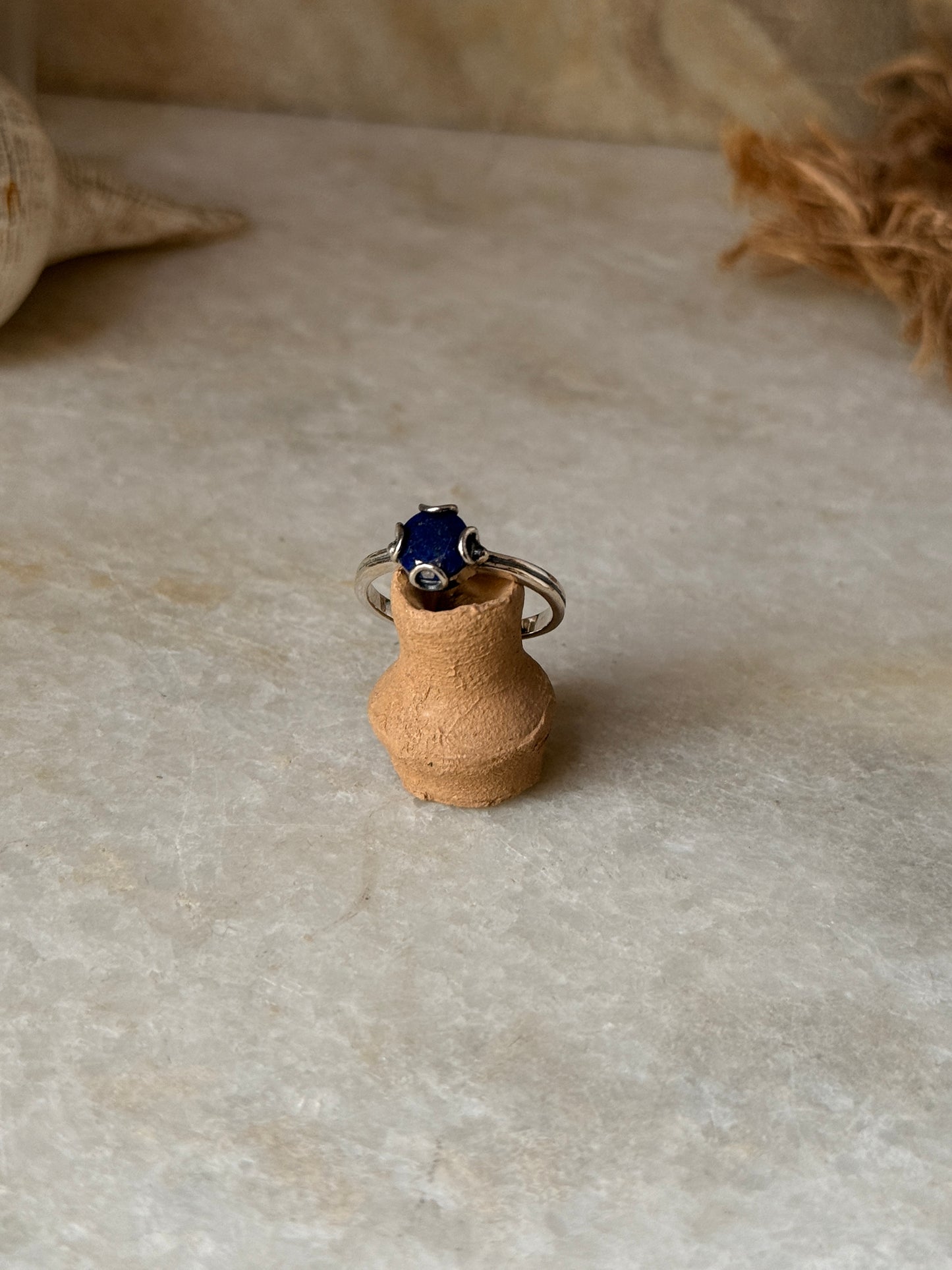 natural lapis lazuli round 925 sterling silver solitaire ring