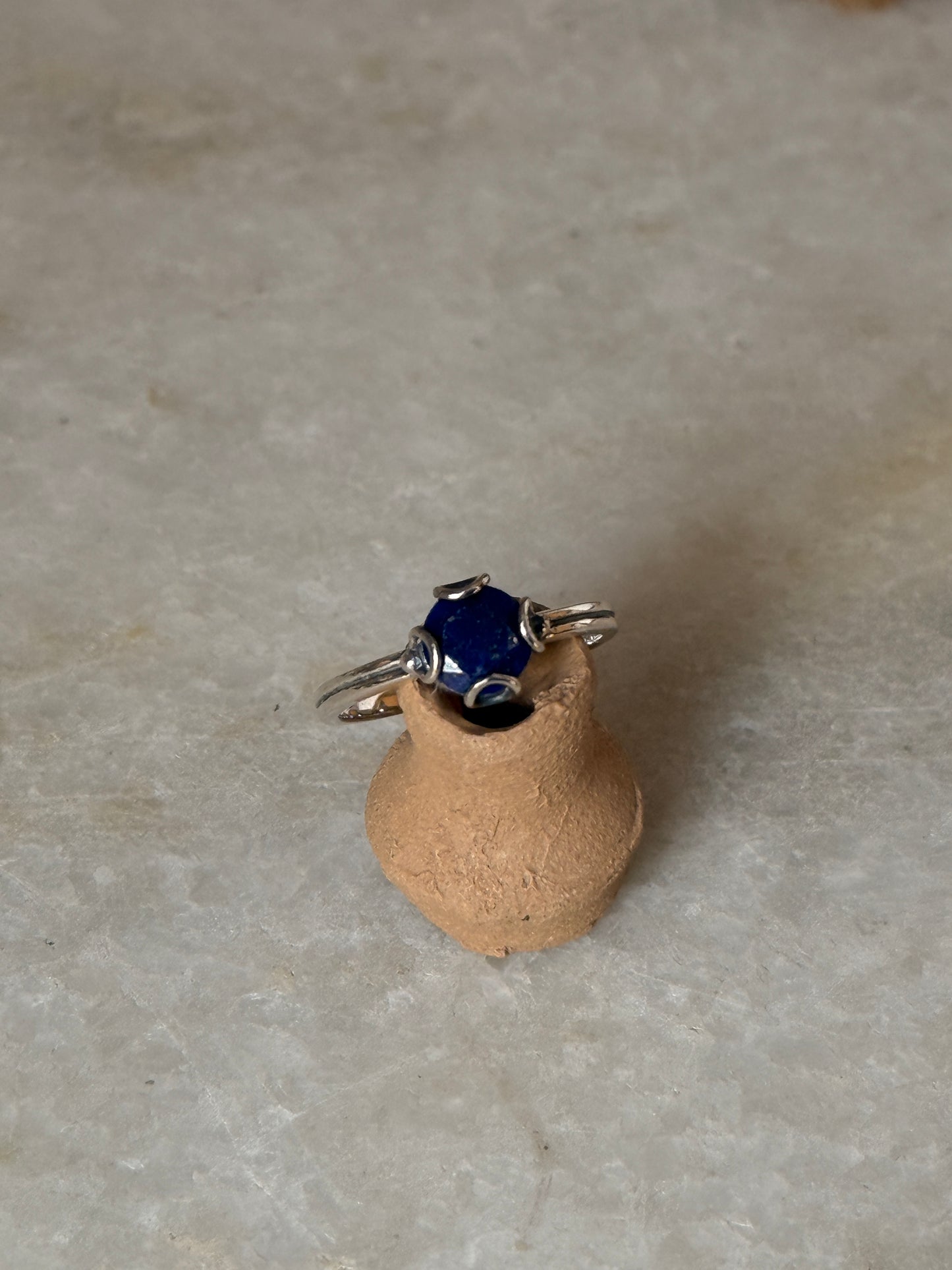 adjustable 925 sterling silver lapis lazuli round ring