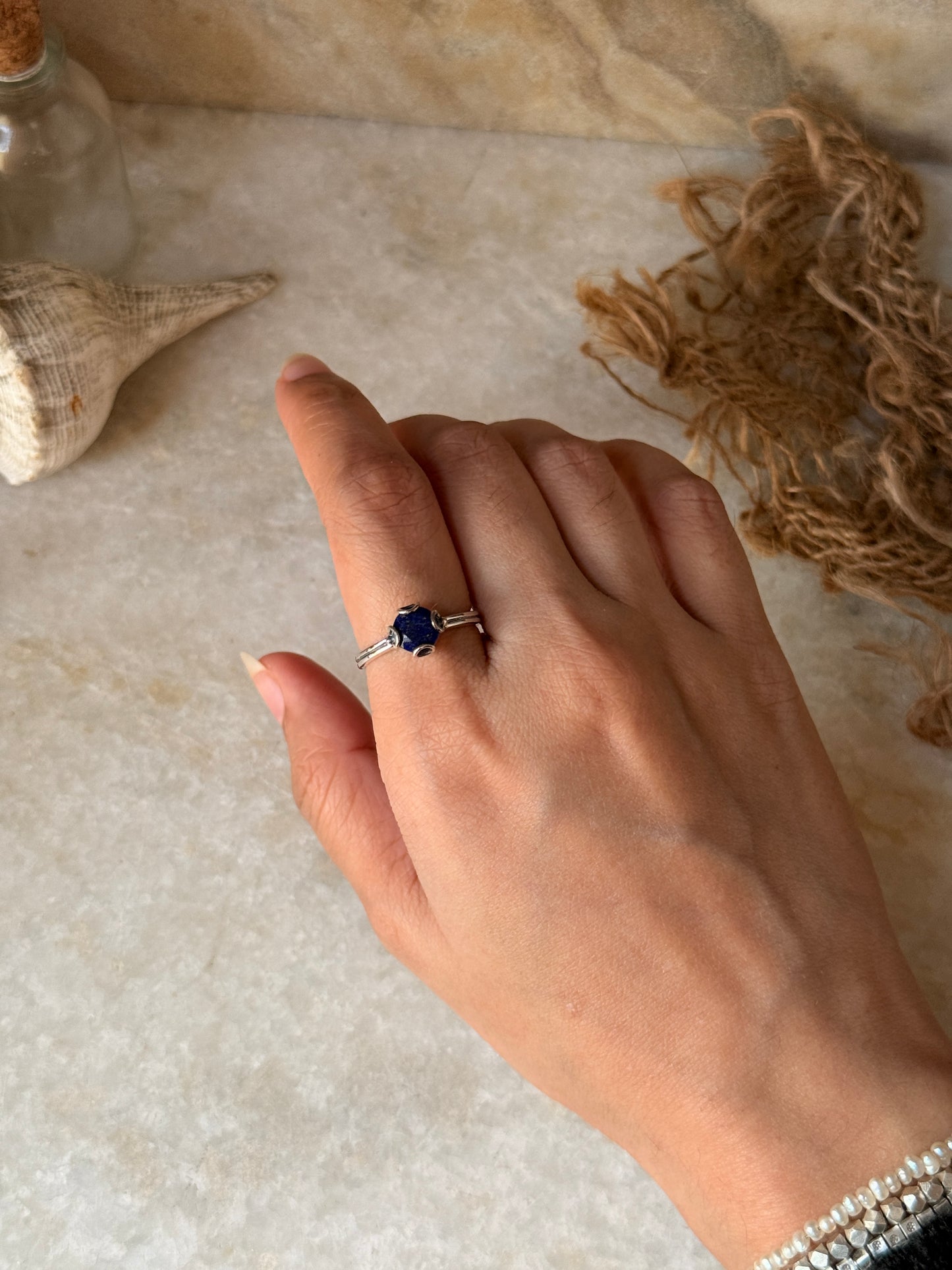 natural lapis lazuli round 925 sterling silver solitaire ring