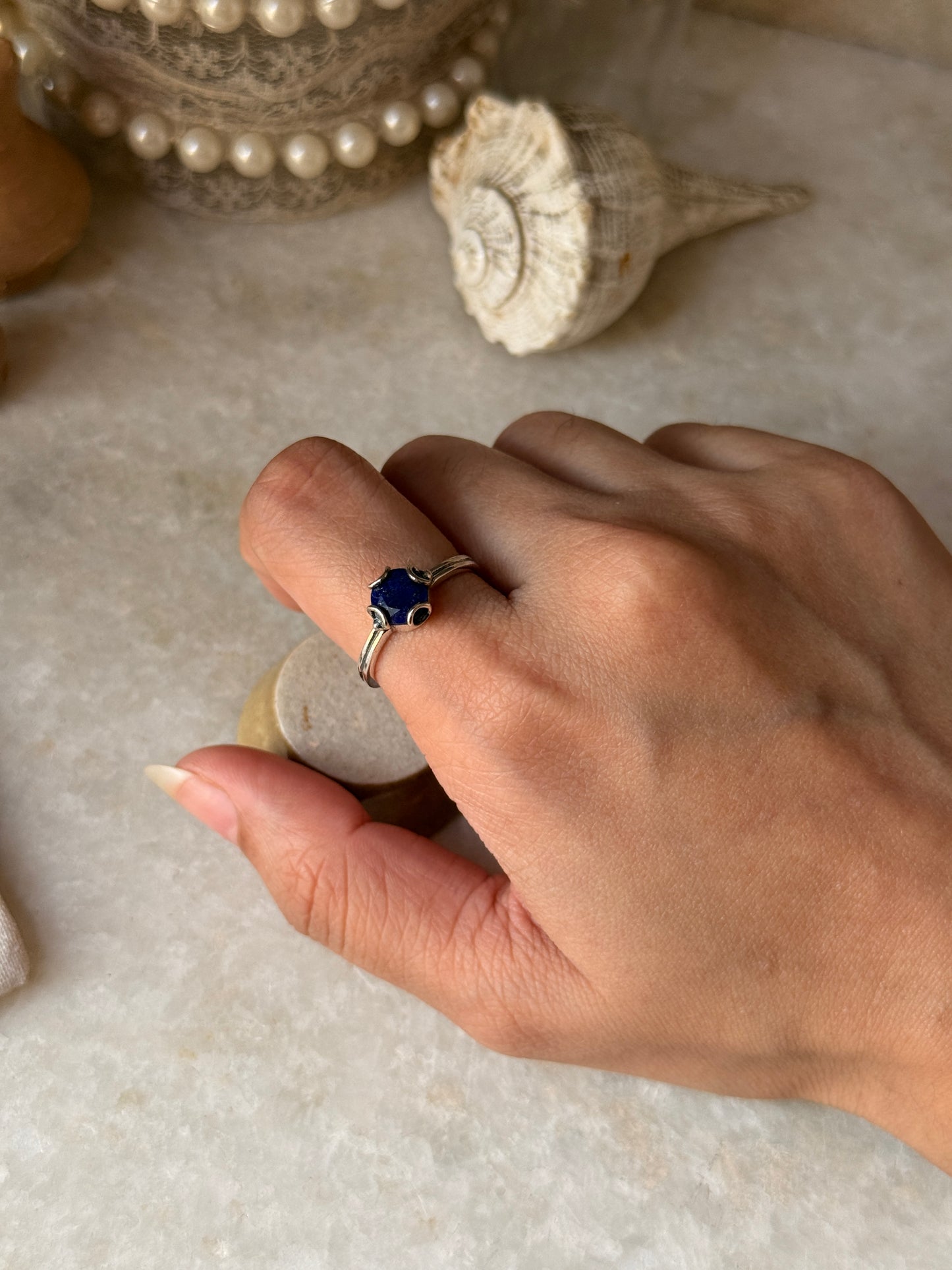 boho style 925 sterling silver lapis lazuli round ring