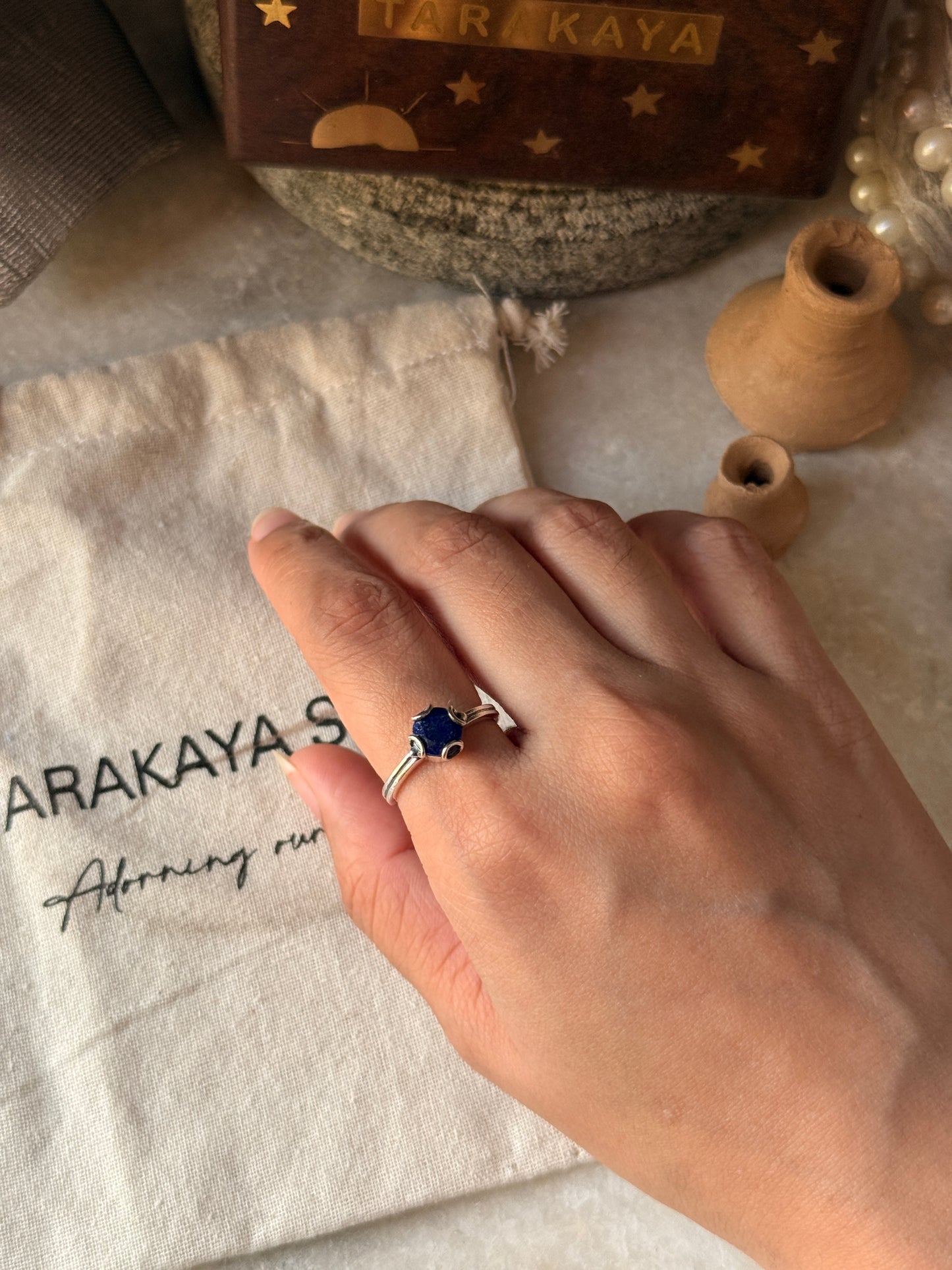 elegant lapis lazuli round gemstone 925 sterling silver solitaire ring  