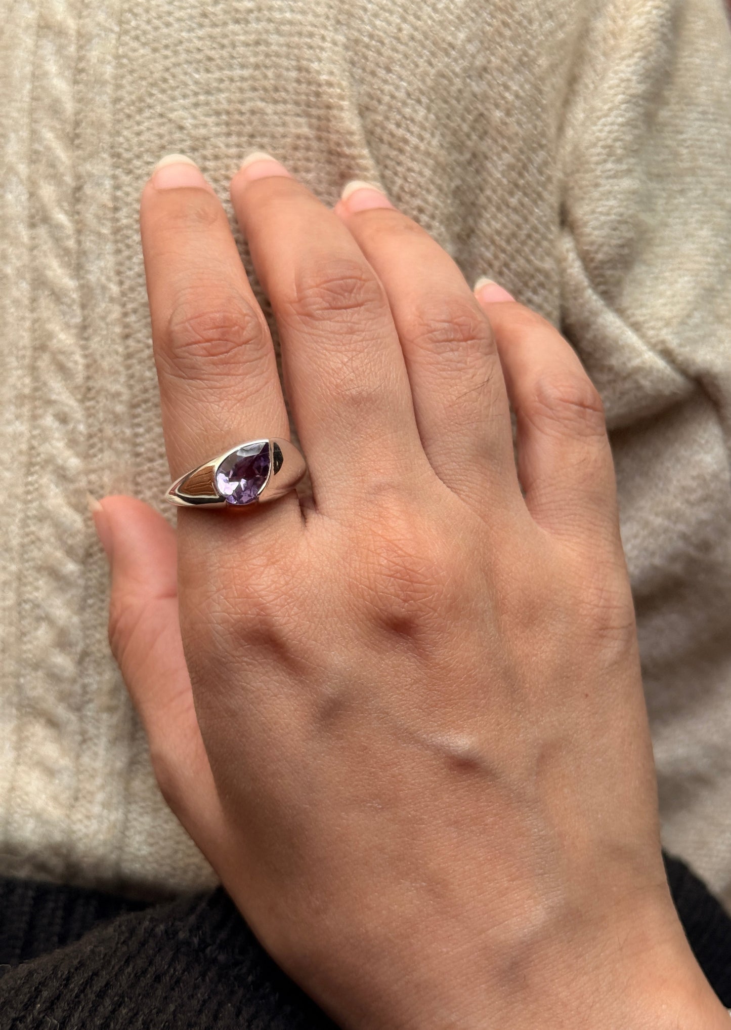 natural amethyst 925 sterling silver hula ring