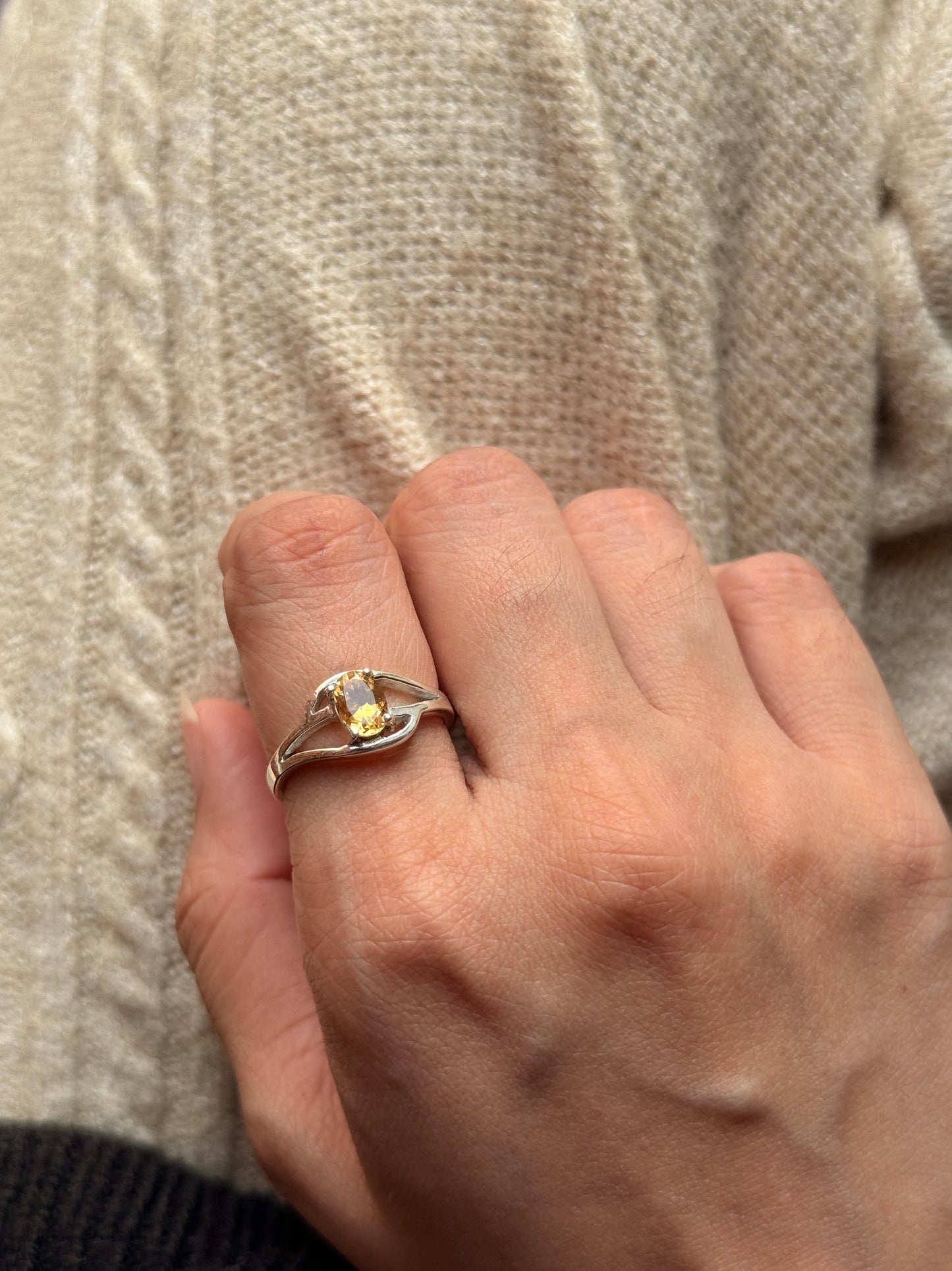 Handmade 925 sterling silver citrine oval solitaire ring