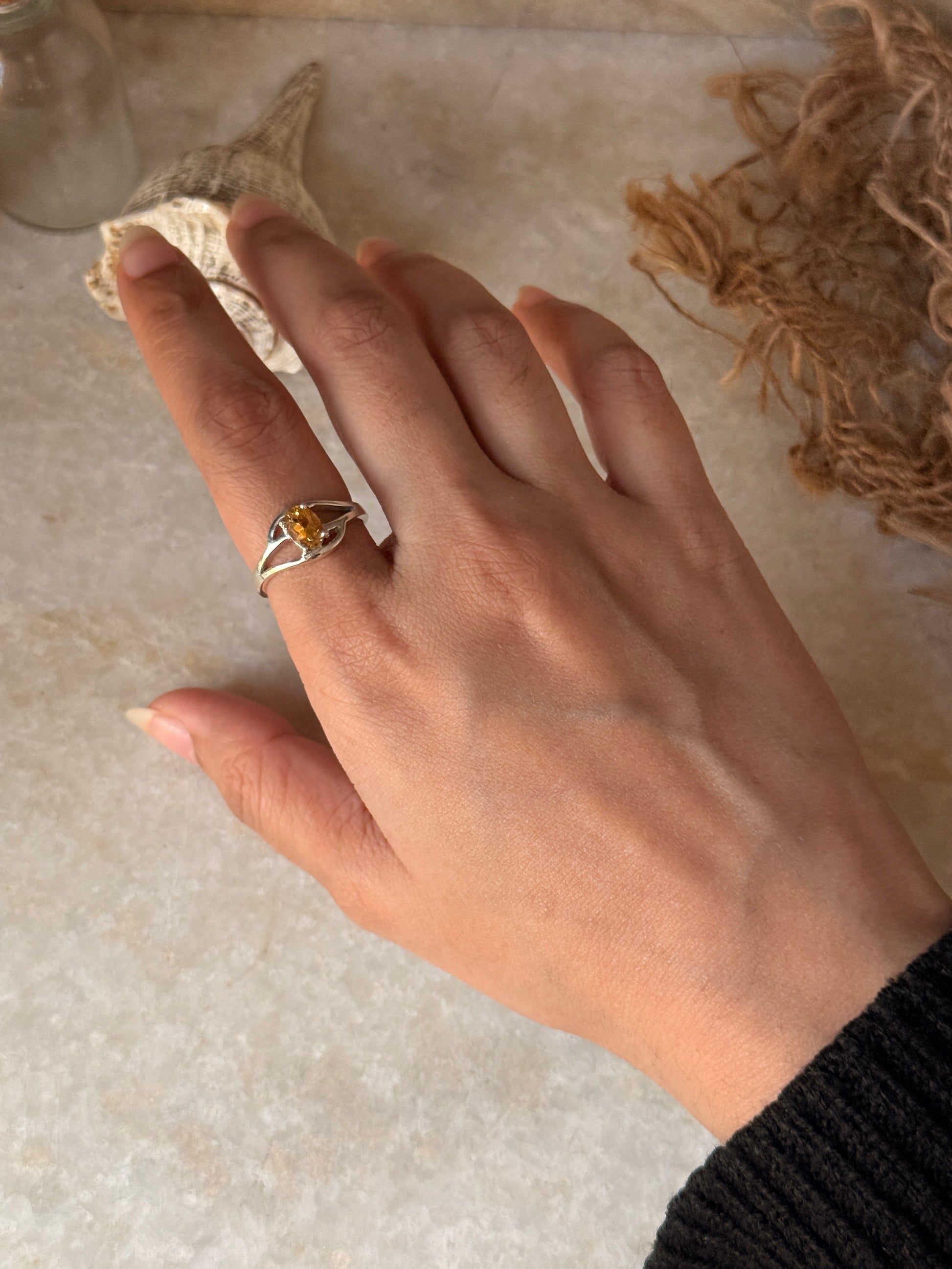 Artisan crafted citrine oval solitaire 925 sterling silver ring
