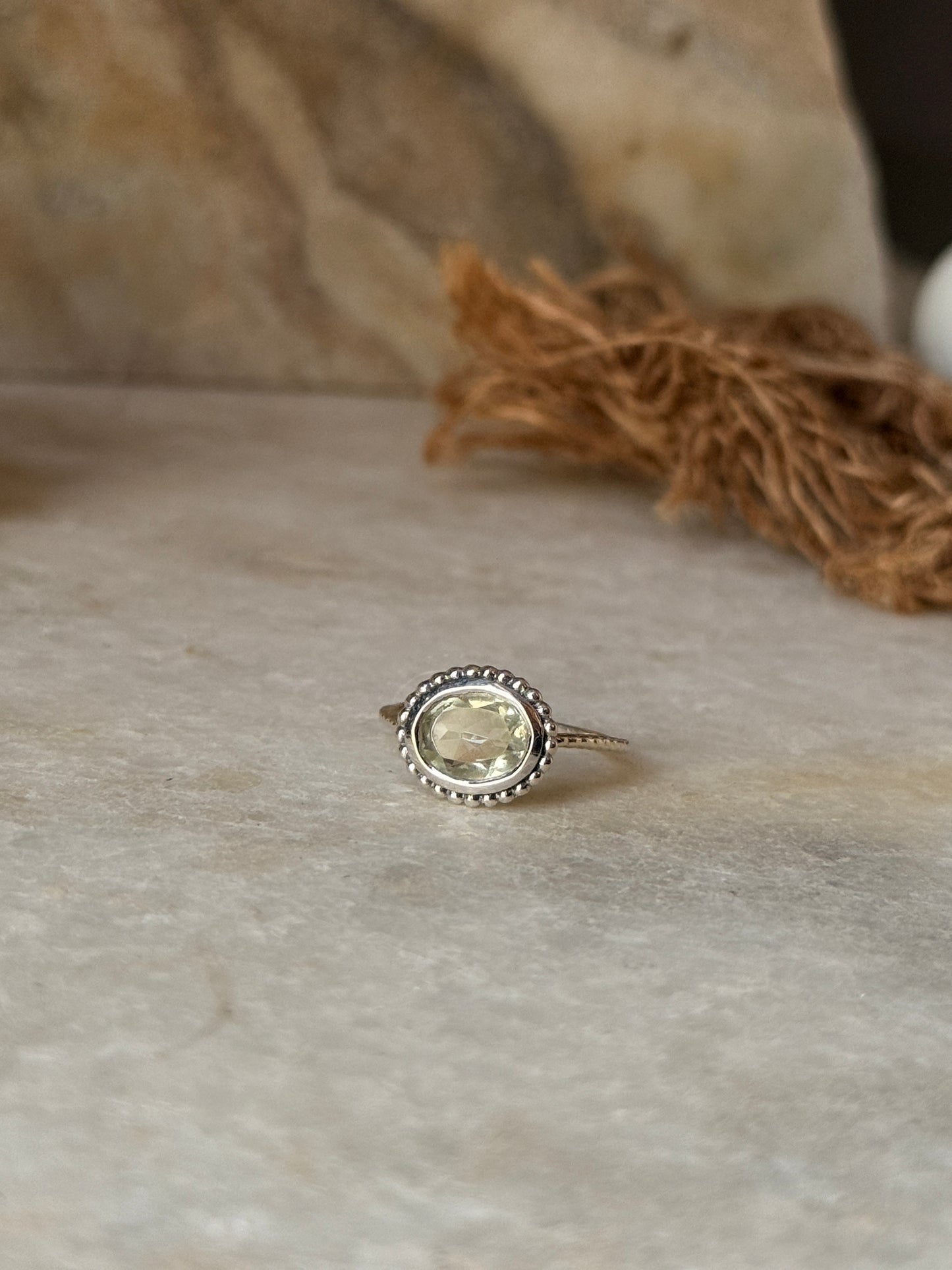 Handmade 925 sterling silver green amethyst oval ring