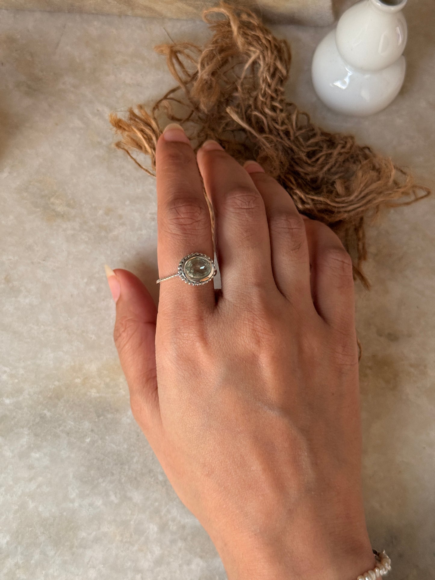 Natural green amethyst oval 925 sterling silver ring  