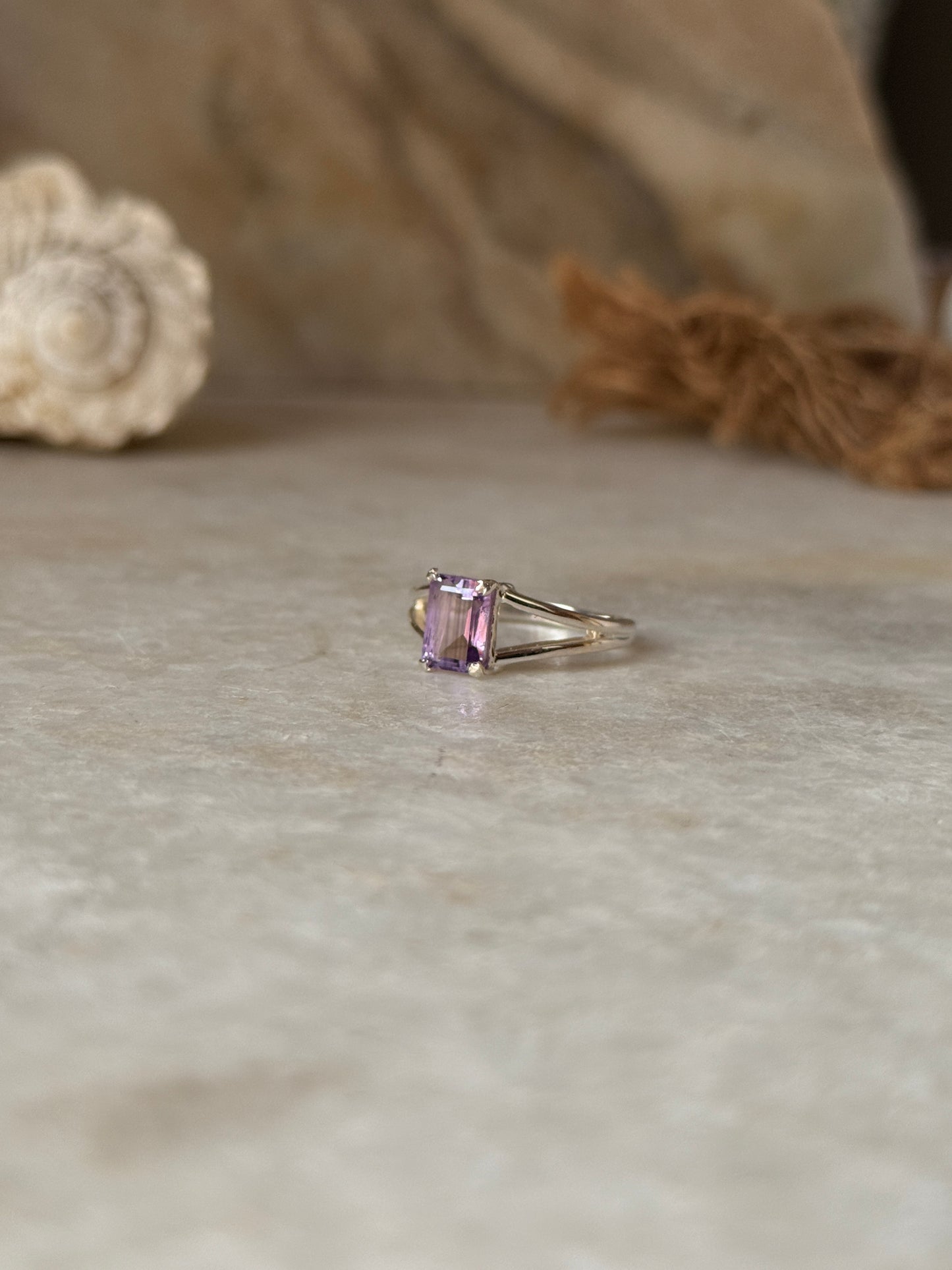 Natural amethyst rectangle gemstone 925 sterling silver ring  