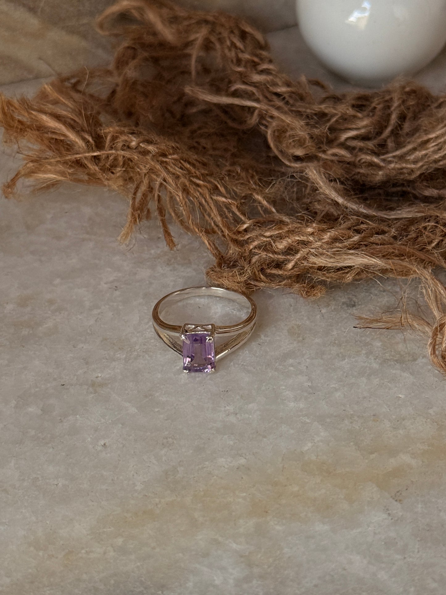 Artisan crafted amethyst rectangle cut 925 sterling silver ring