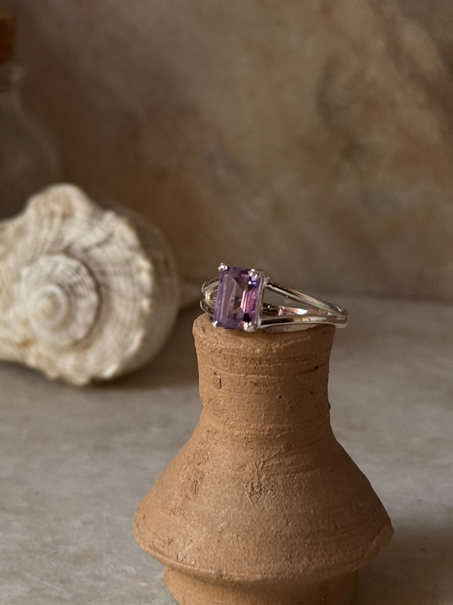 925 sterling silver amethyst rectangle ring  