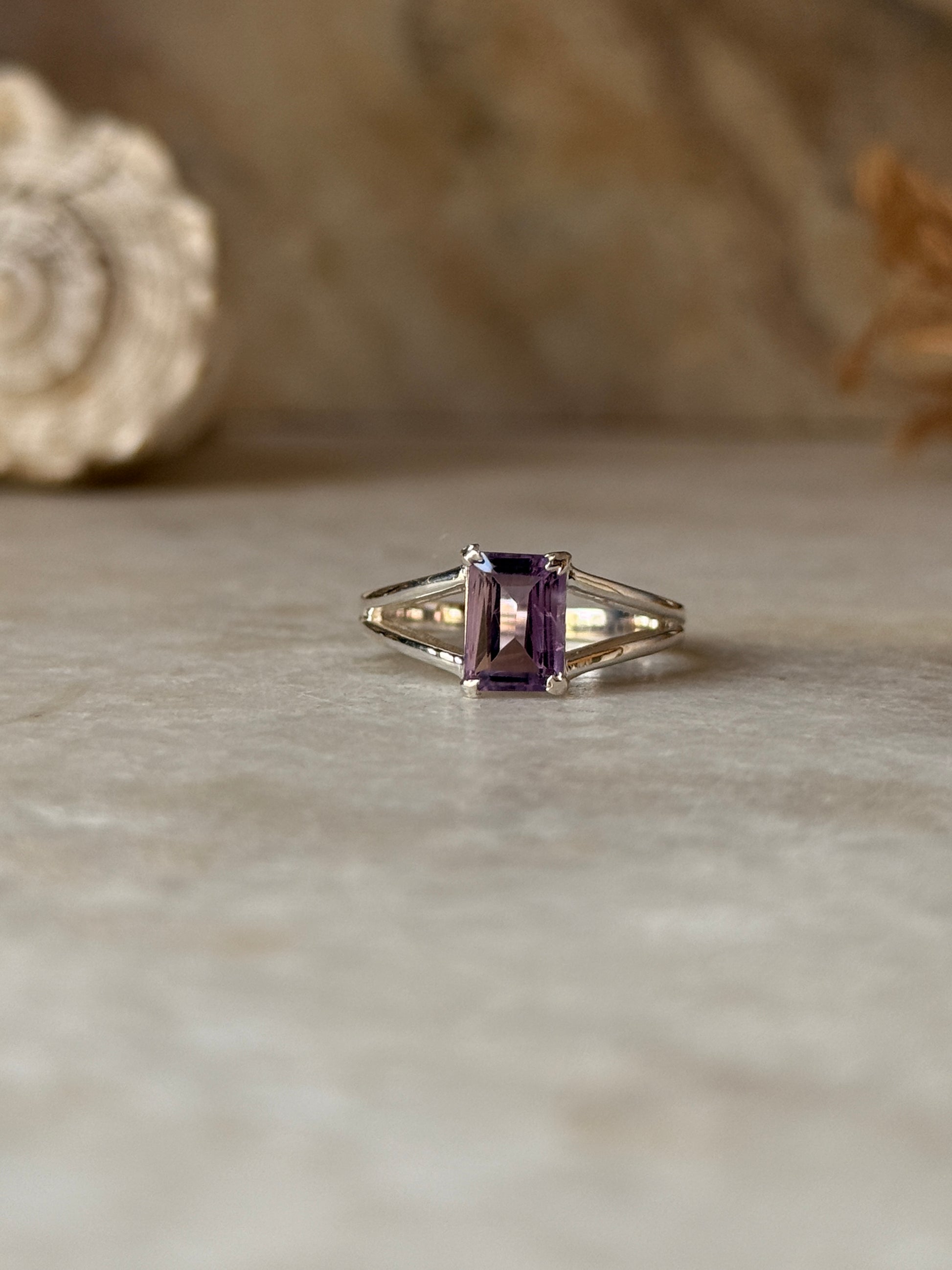 925 sterling silver amethyst rectangle ring  