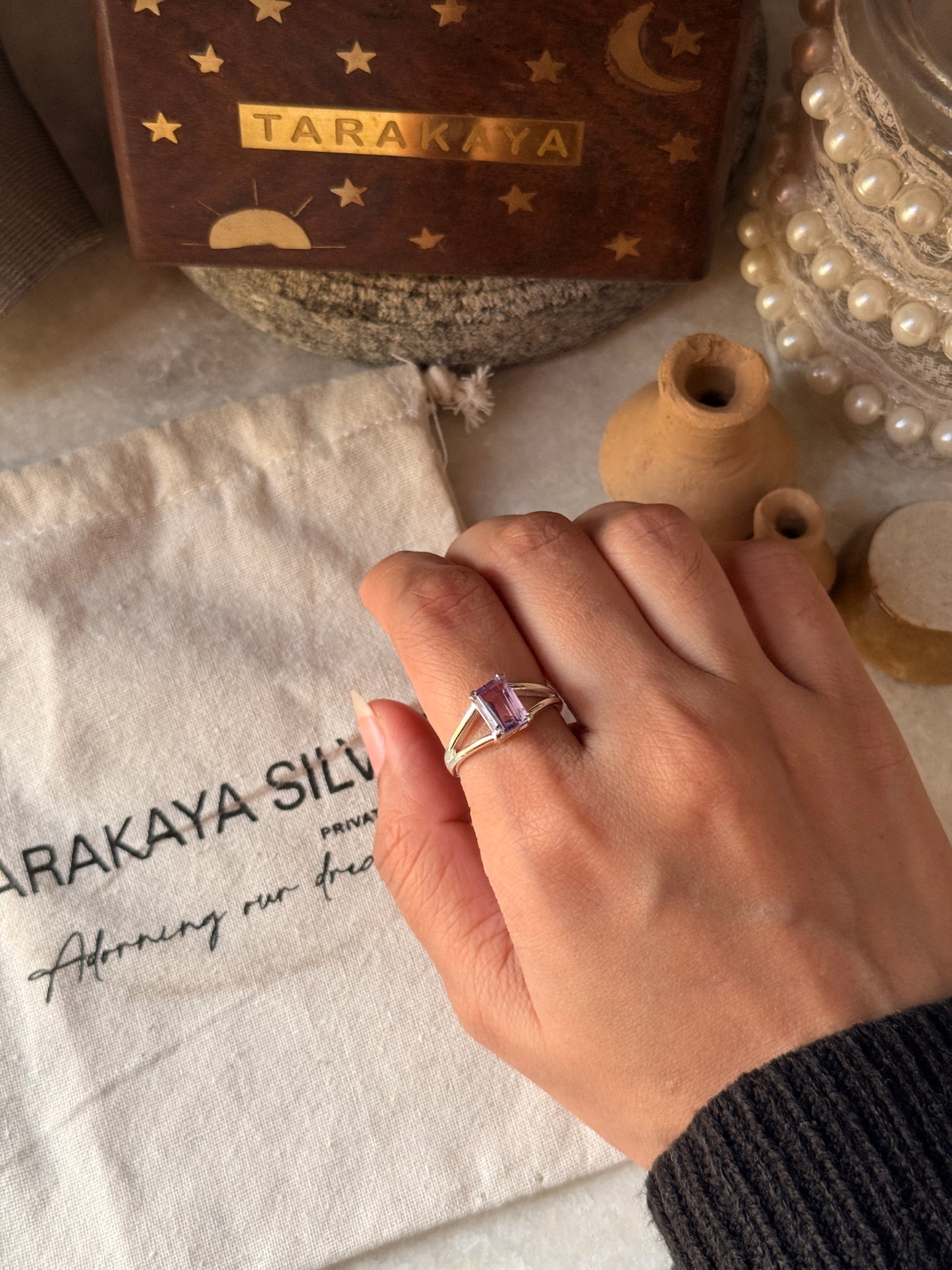 Statement 925 sterling silver amethyst rectangle ring