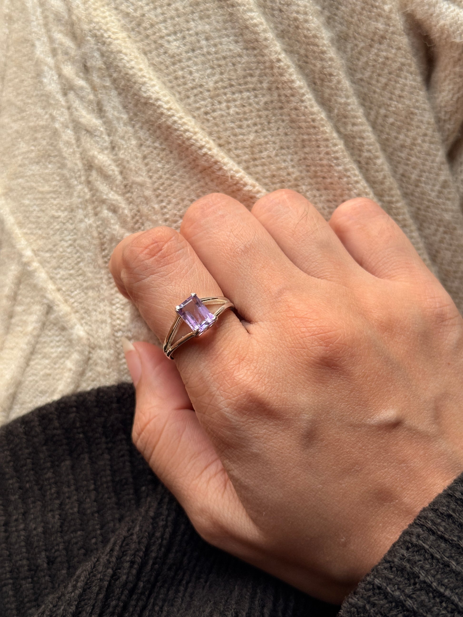Handmade 925 sterling silver amethyst rectangle ring