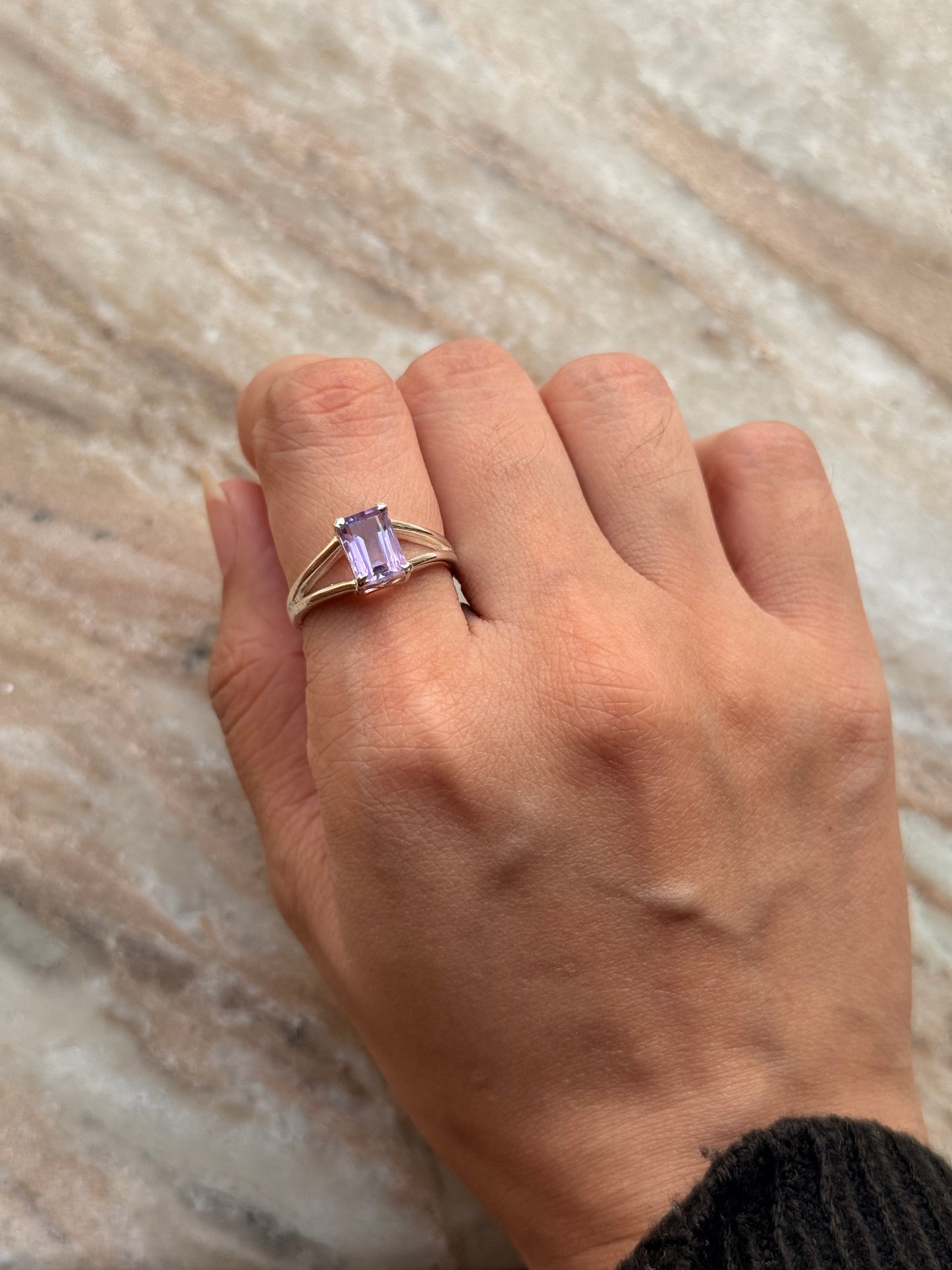 Classic 925 sterling silver amethyst rectangular ring