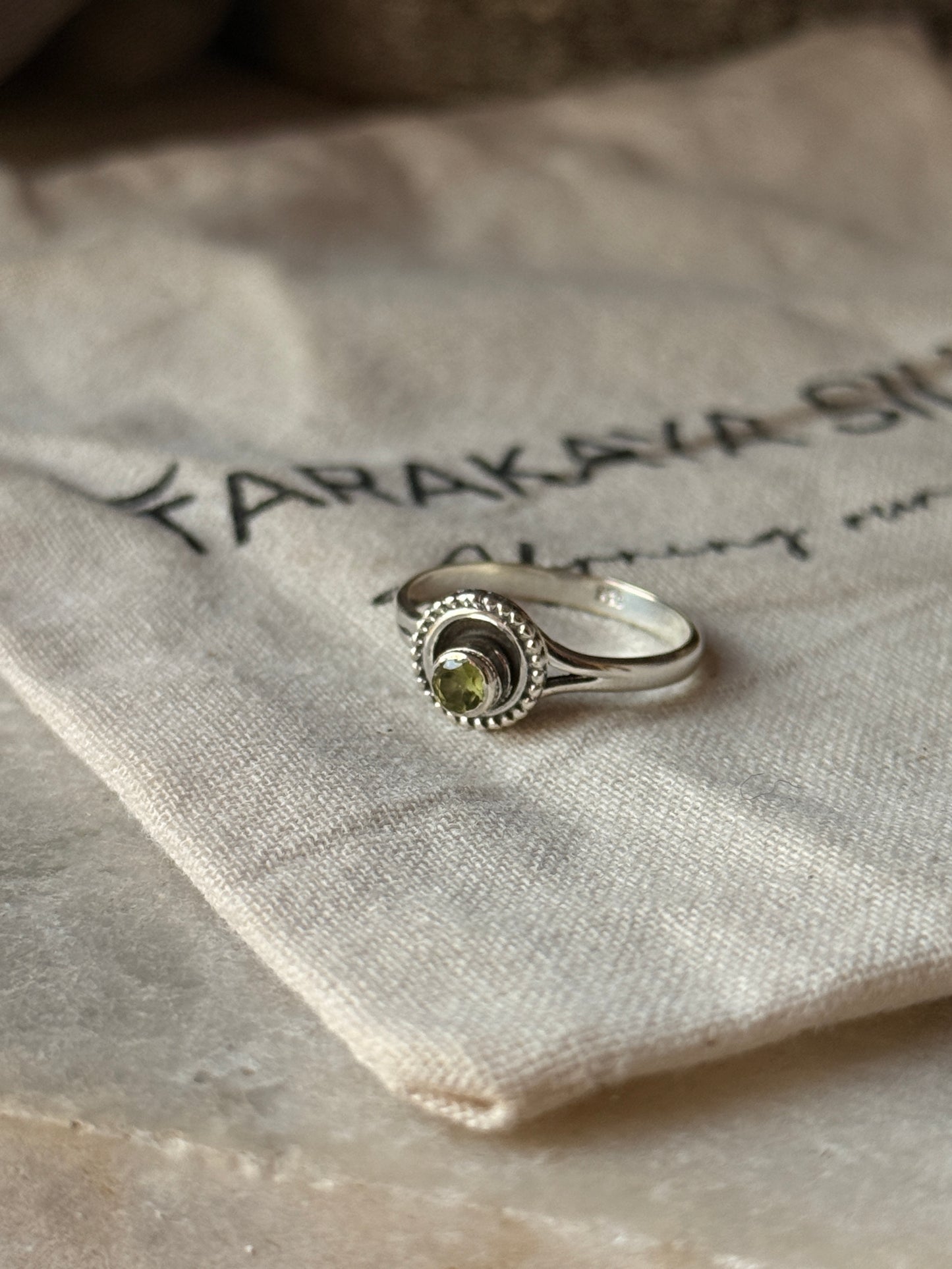 Natural peridot round gemstone solitaire 925 sterling silver ring  