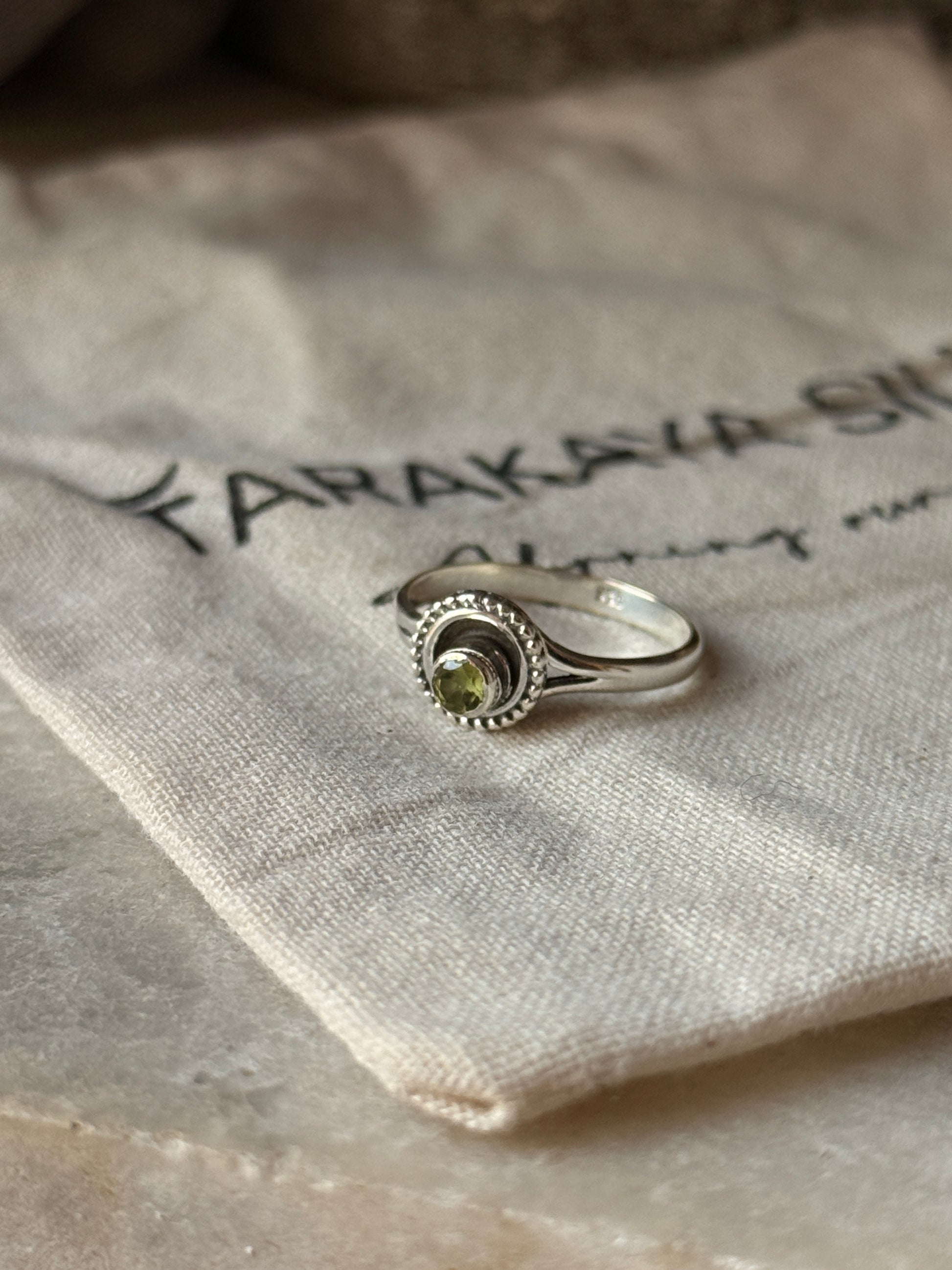 Natural peridot round gemstone solitaire 925 sterling silver ring  