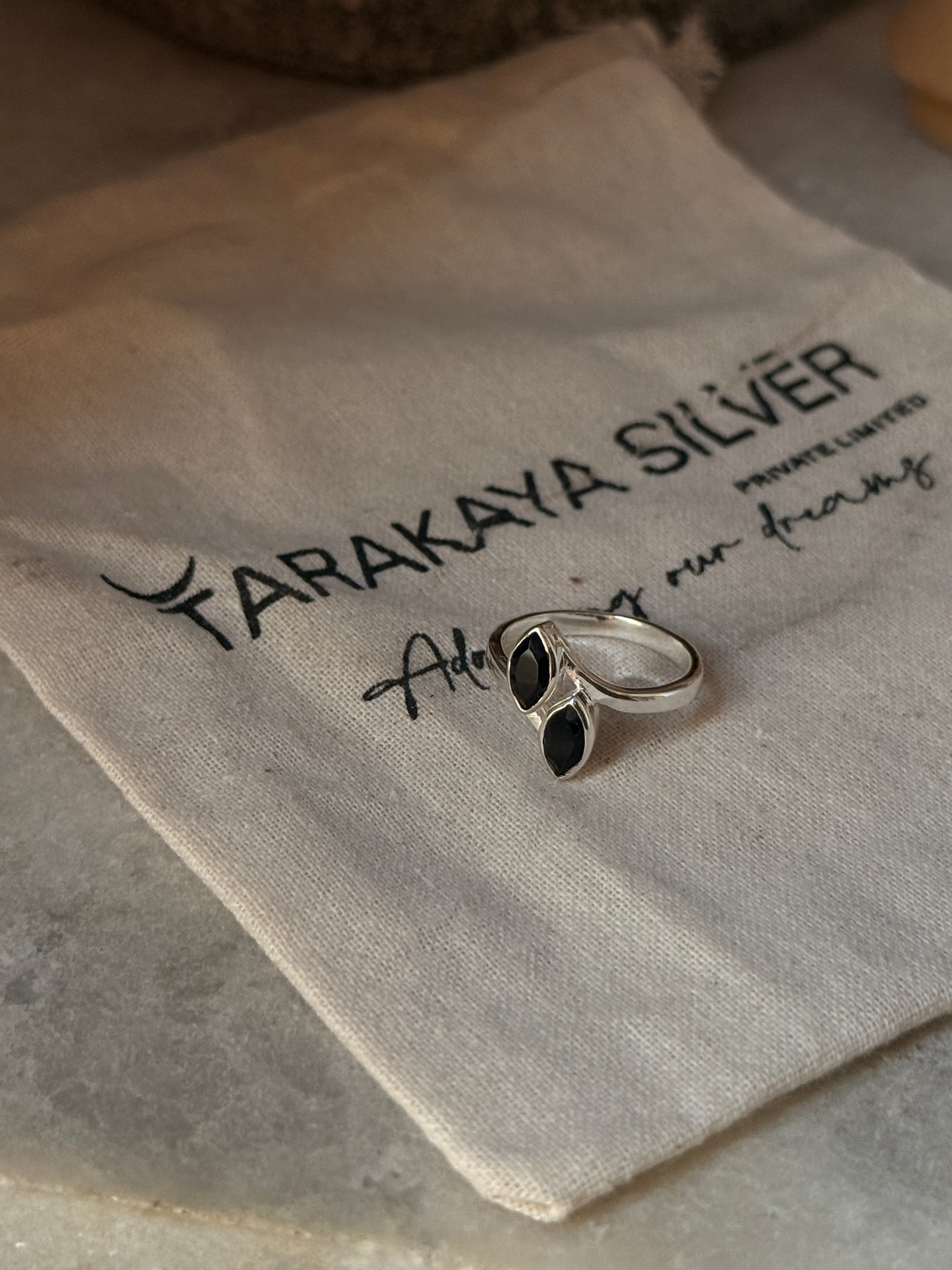 boho style 925 sterling silver black onyx double marquise ring