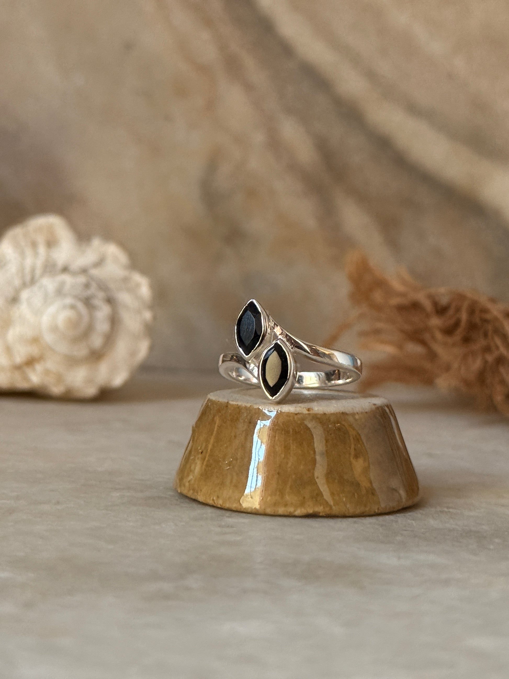 925 sterling silver black onyx double marquise ring  