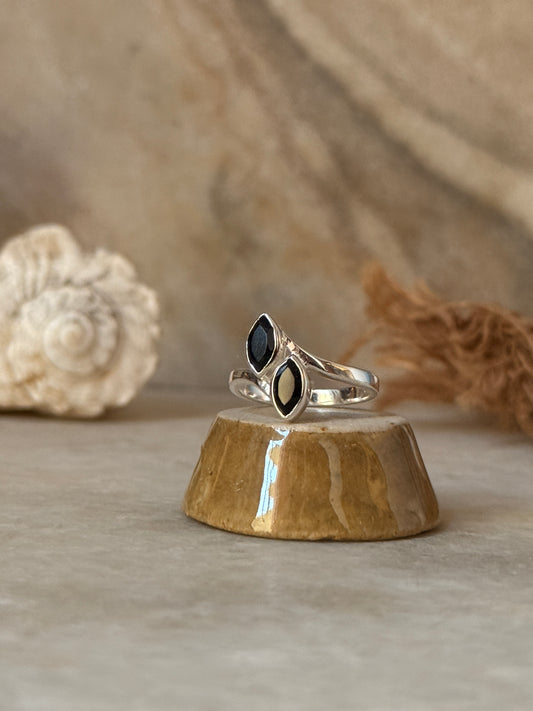 925 sterling silver black onyx double marquise ring  