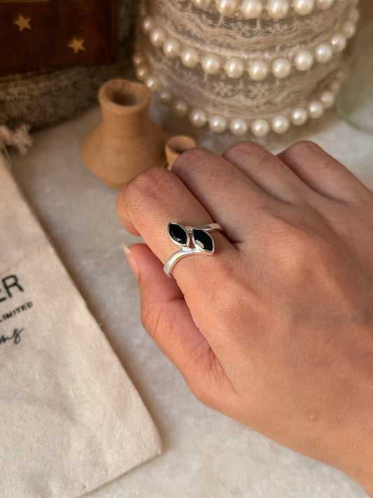 artisan 925 sterling silver black onyx double marquise ring  