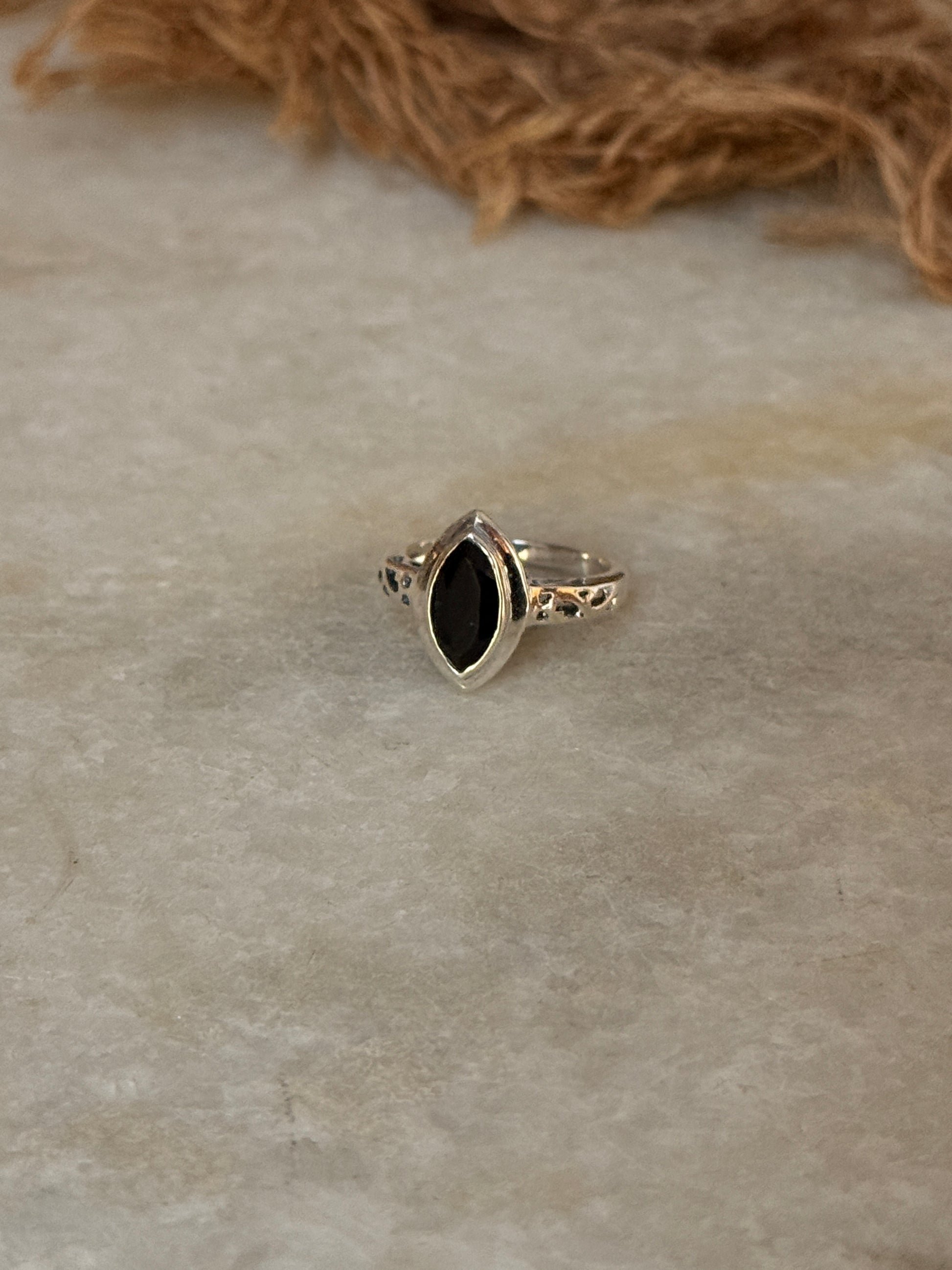 boho style 925 sterling silver black onyx marquise band ring