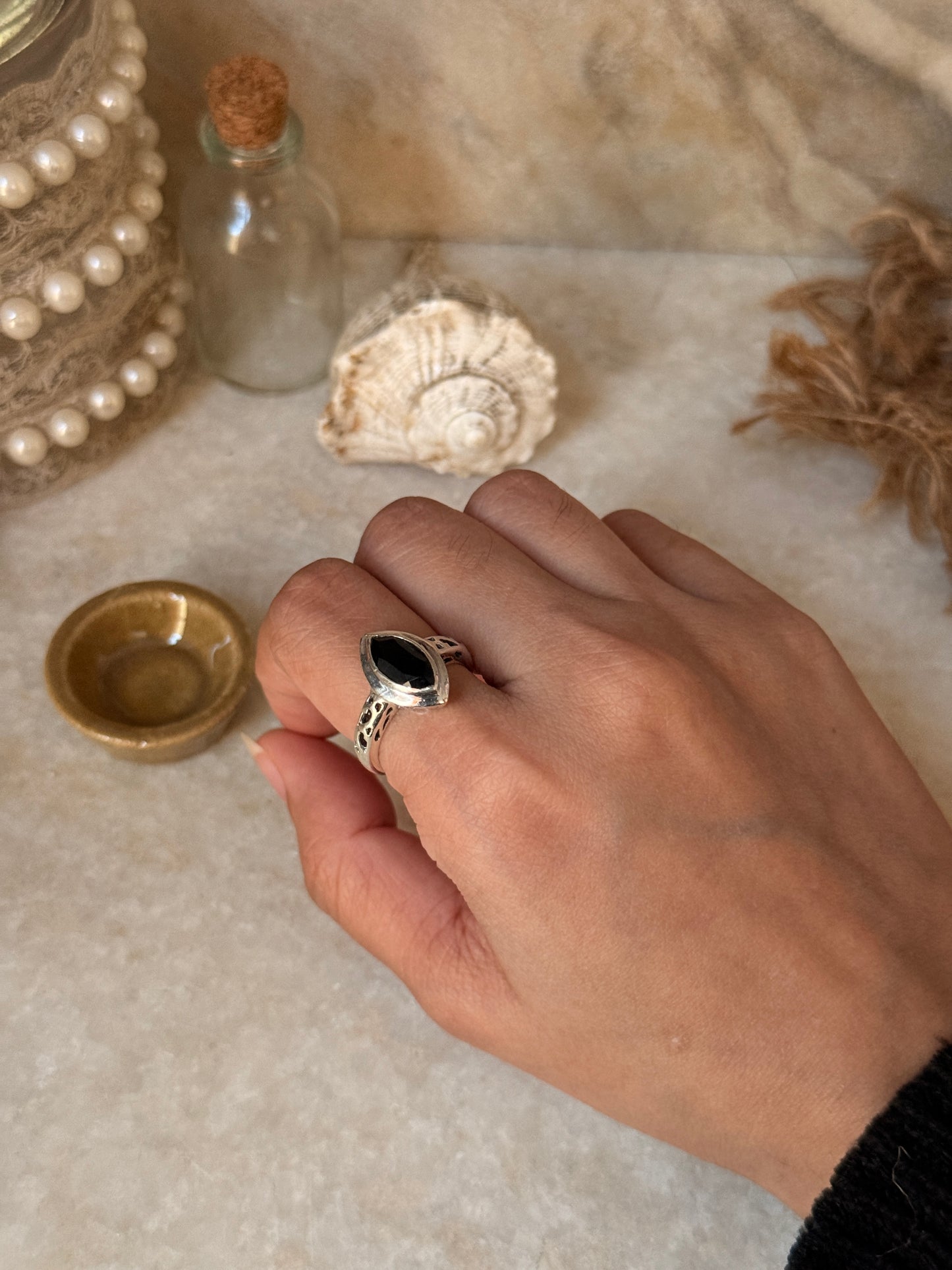 handcrafted 925 sterling silver black onyx marquise ring