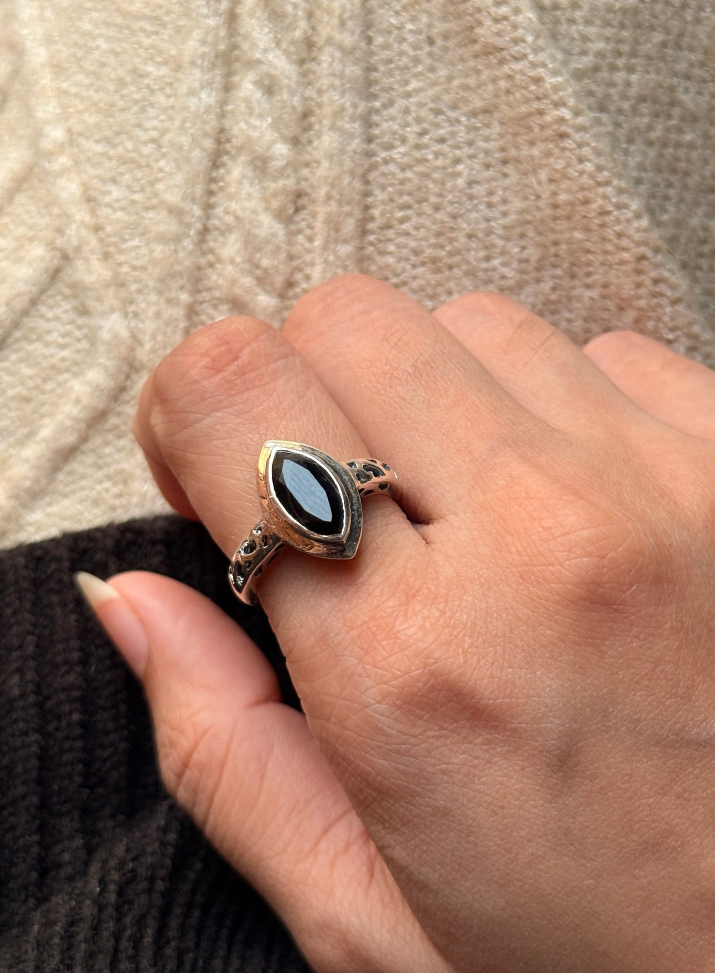 unique 925 sterling silver black onyx marquise band ring