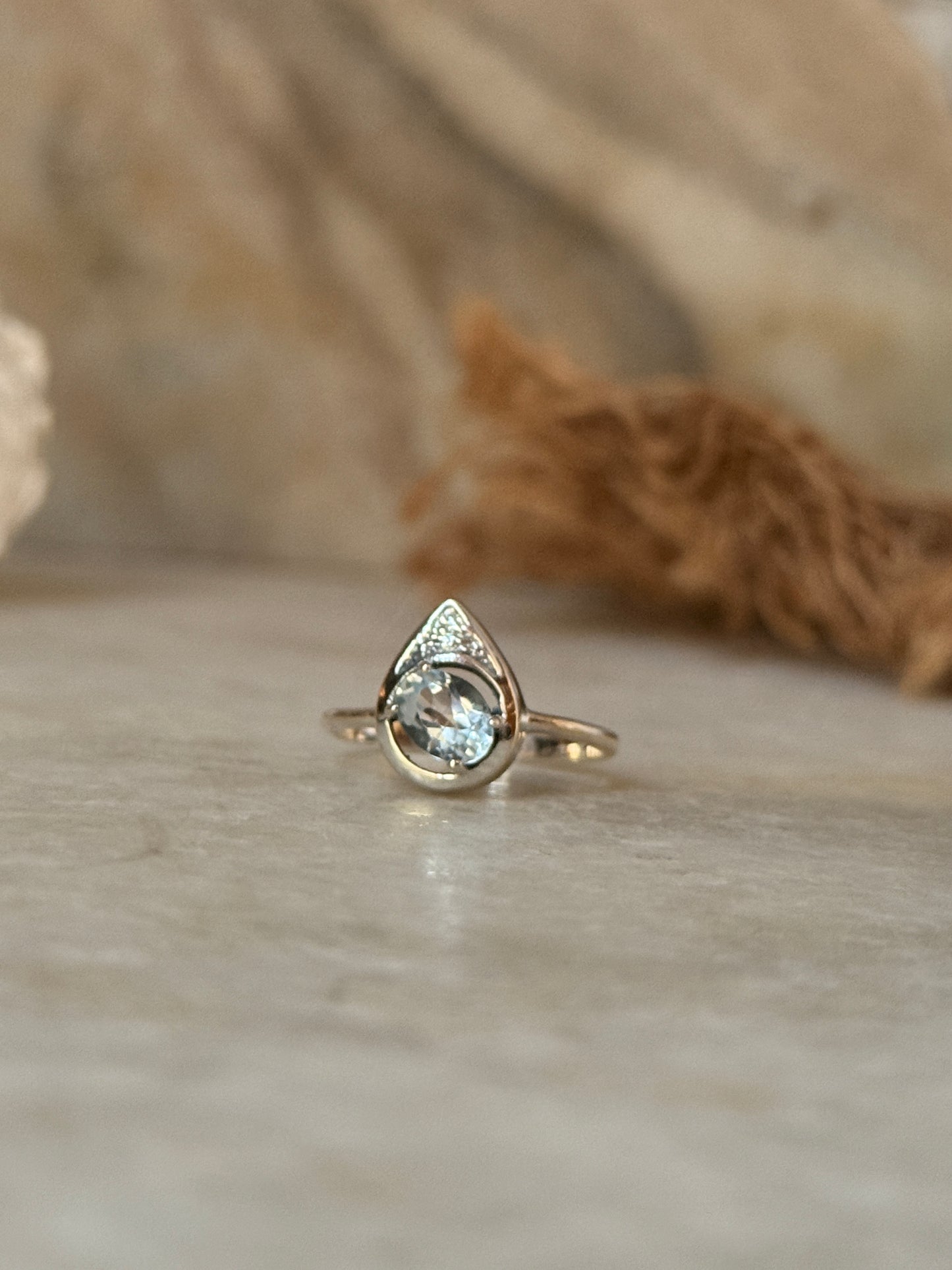 Blue topaz pear cut solitaire ring in 925 sterling silver