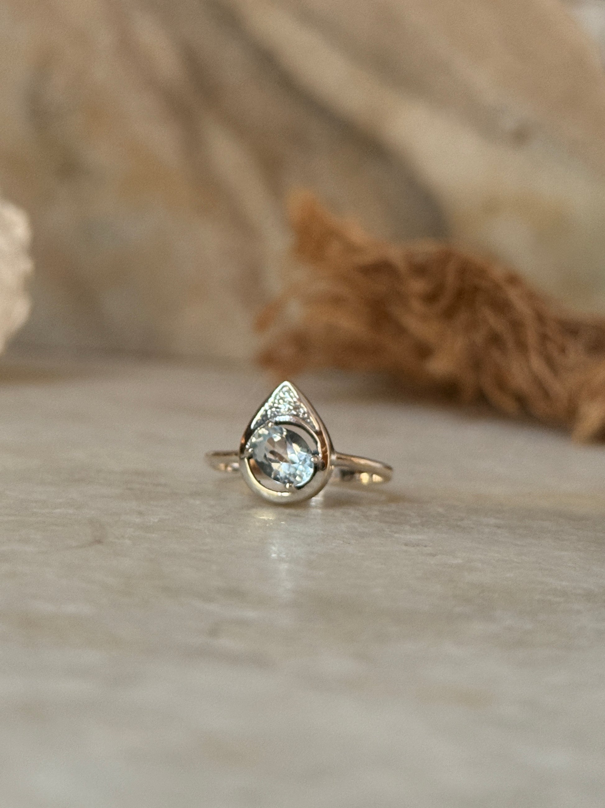 Blue topaz pear cut solitaire ring in 925 sterling silver