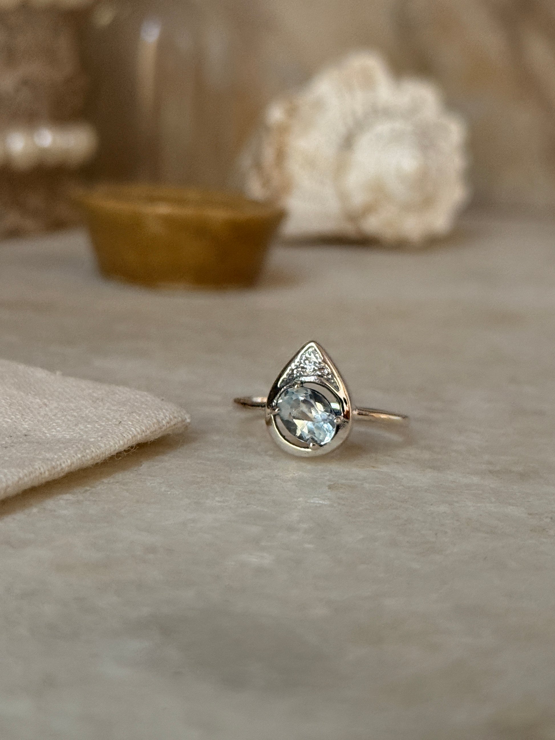 Elegant blue topaz pear solitaire 925 sterling silver ring  