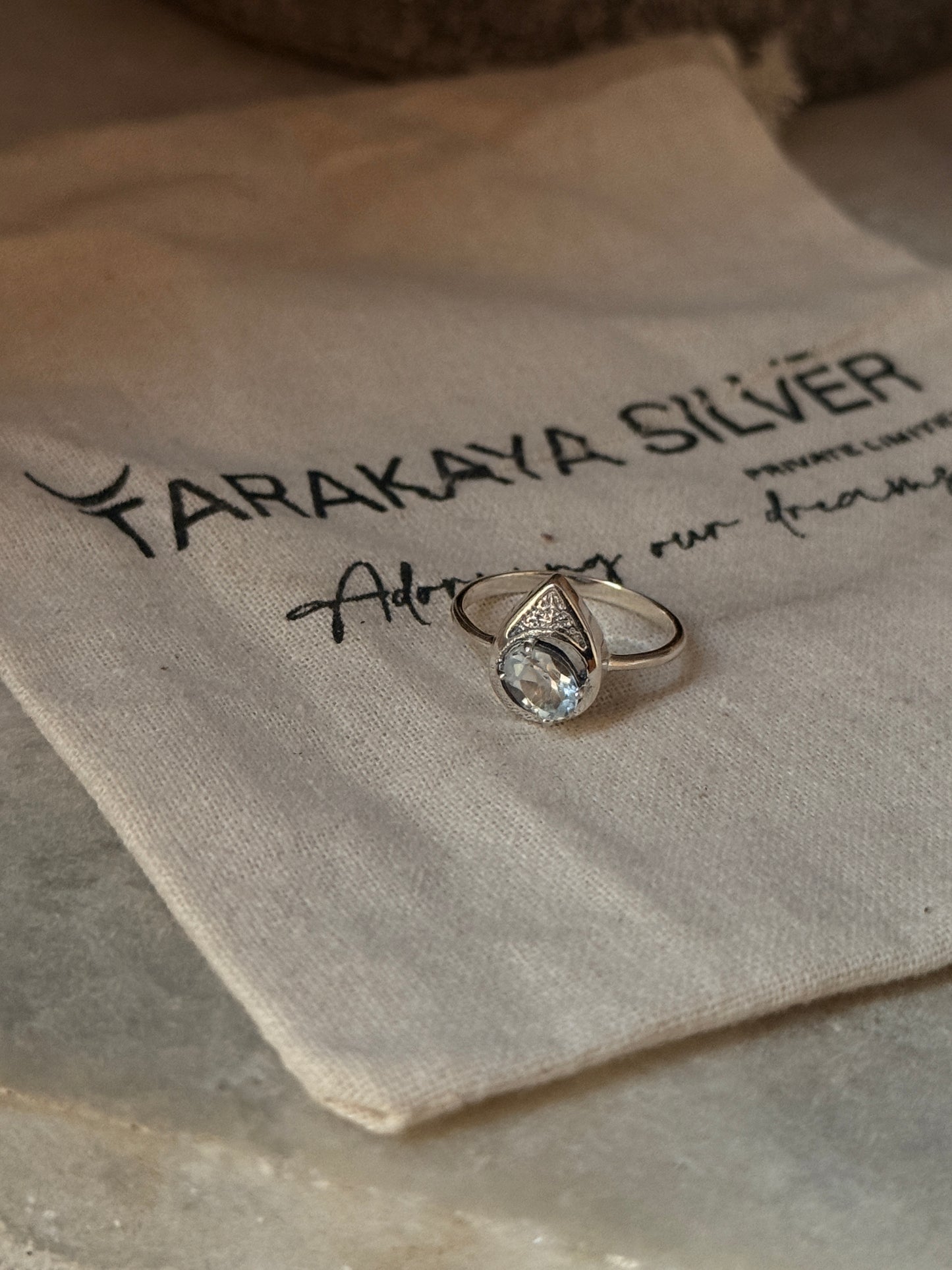 Minimalist 925 sterling silver blue topaz pear ring  